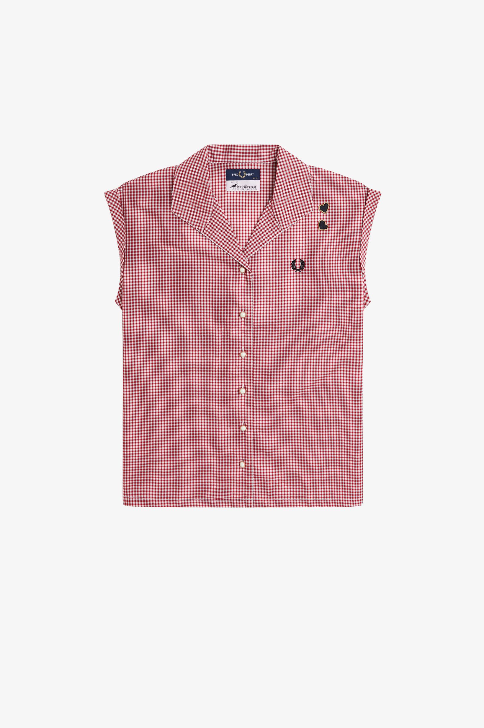 Fred Perry Amy Winehouse Open Collar Gingham Shirt in Burnt Red