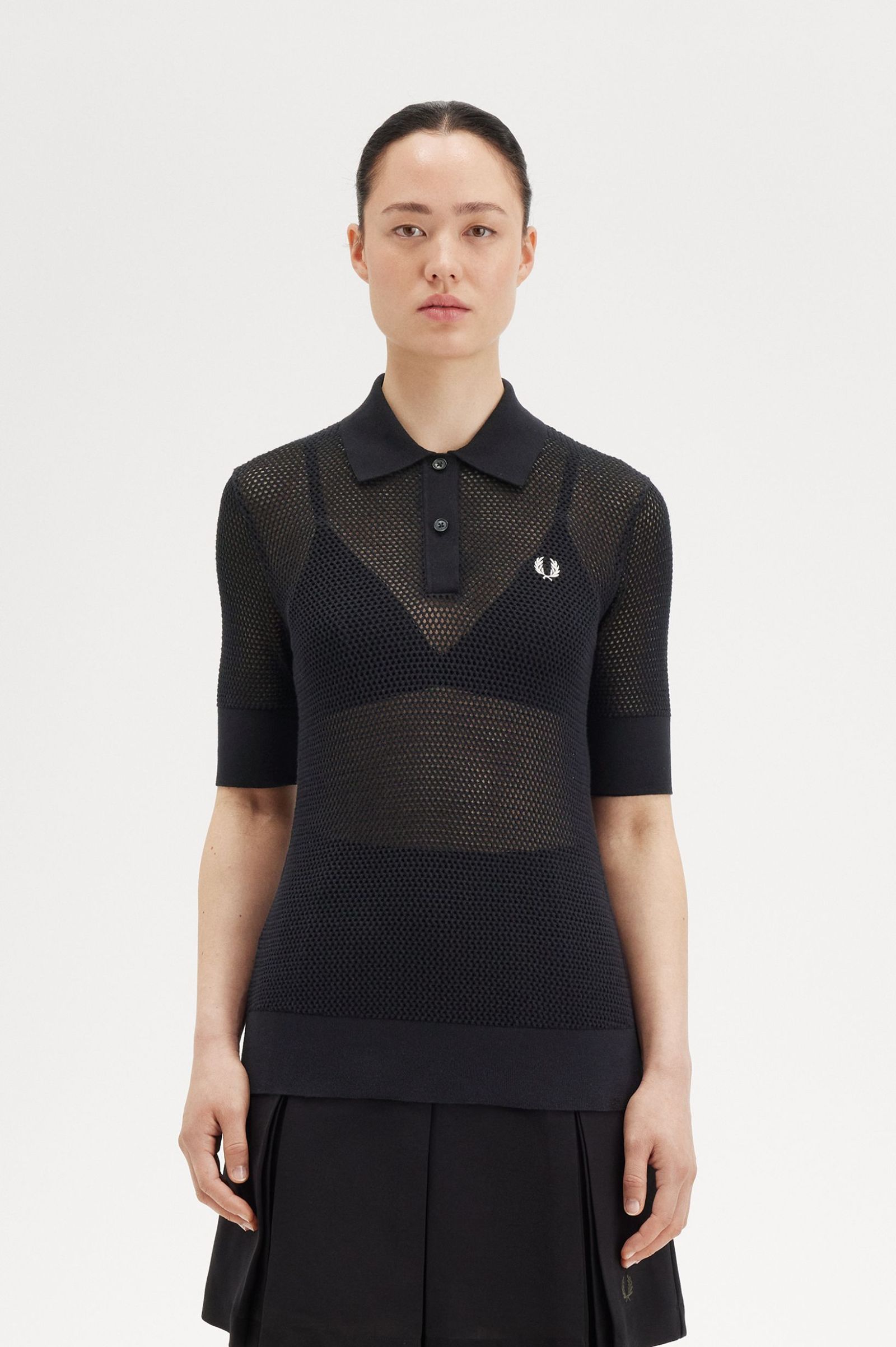 Fred Perry Open Knit Polo Shirt in Black