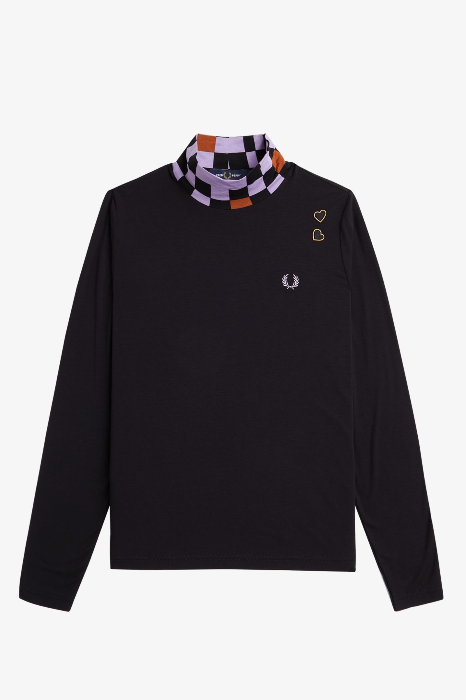 Fred Perry Printed Trim High Neck Top in Black