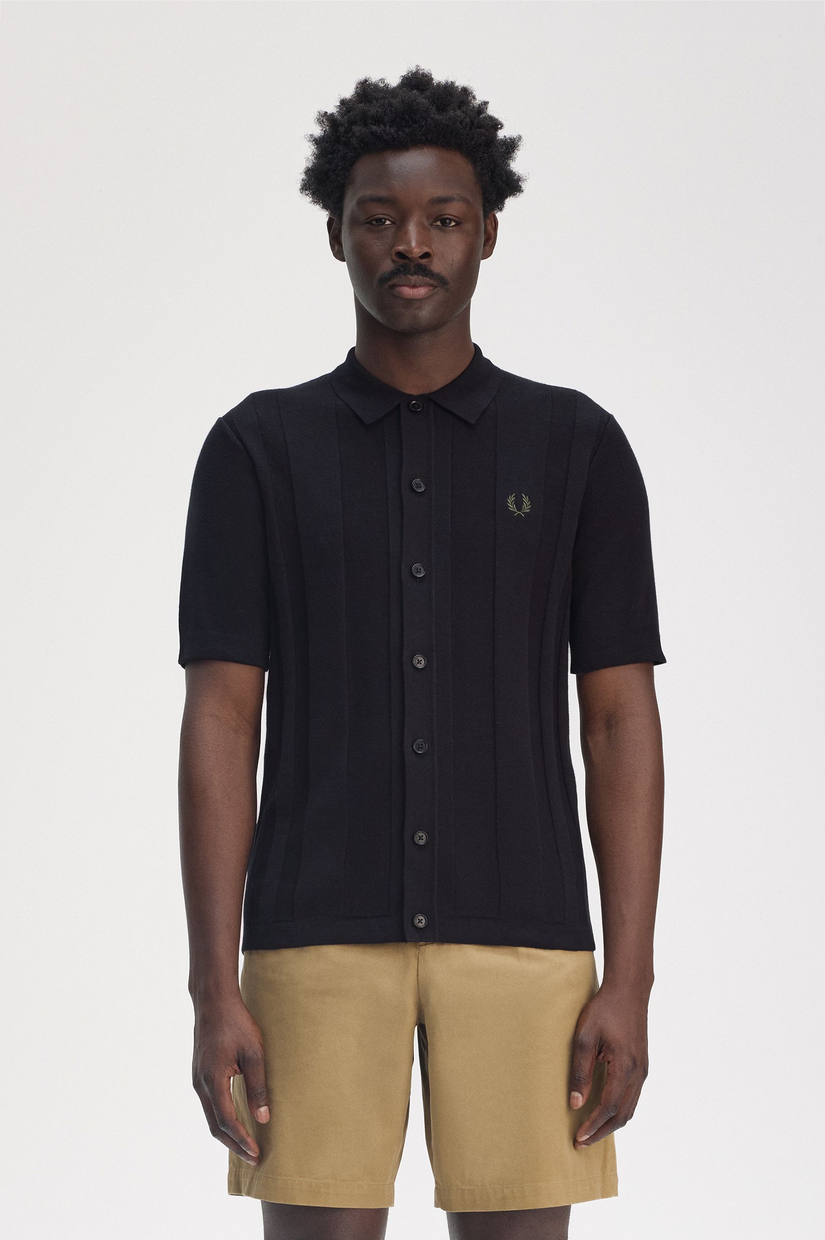 Fred Perry Button Through SS Shirt in Black