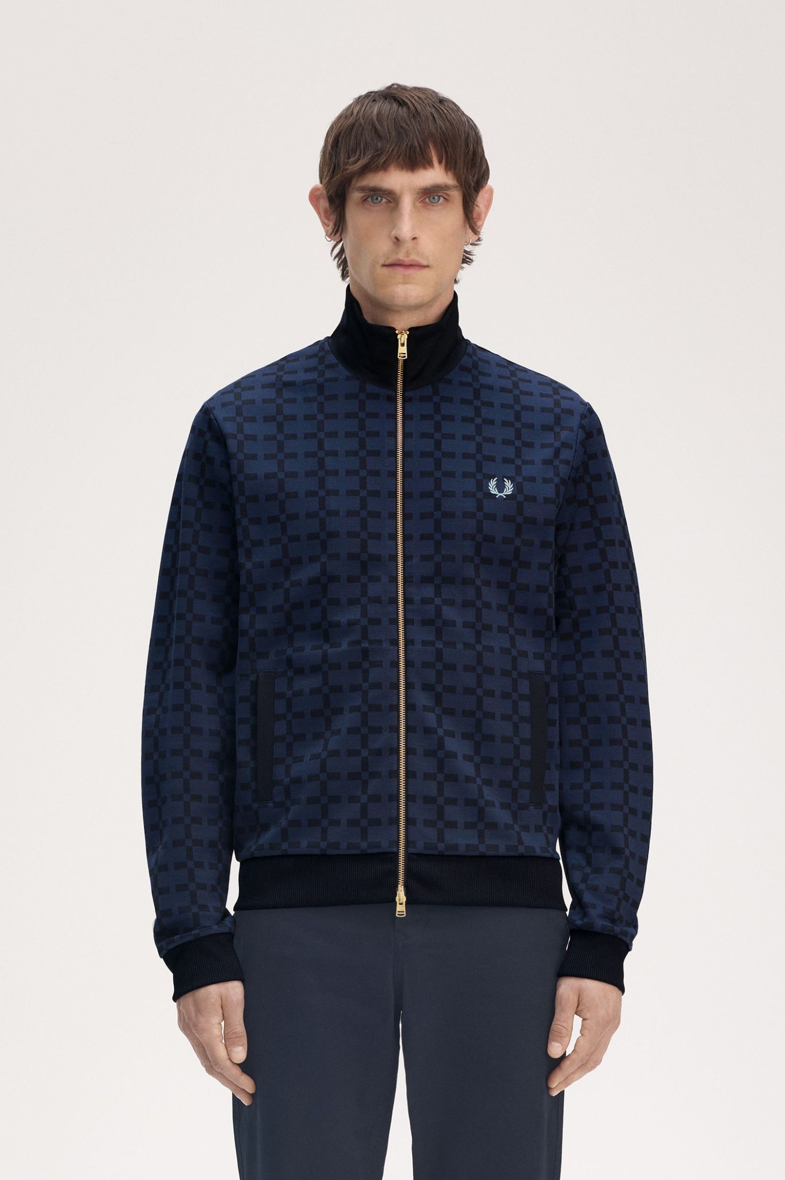 Fred Perry Geometric Jacquard Track Jacket in Navy