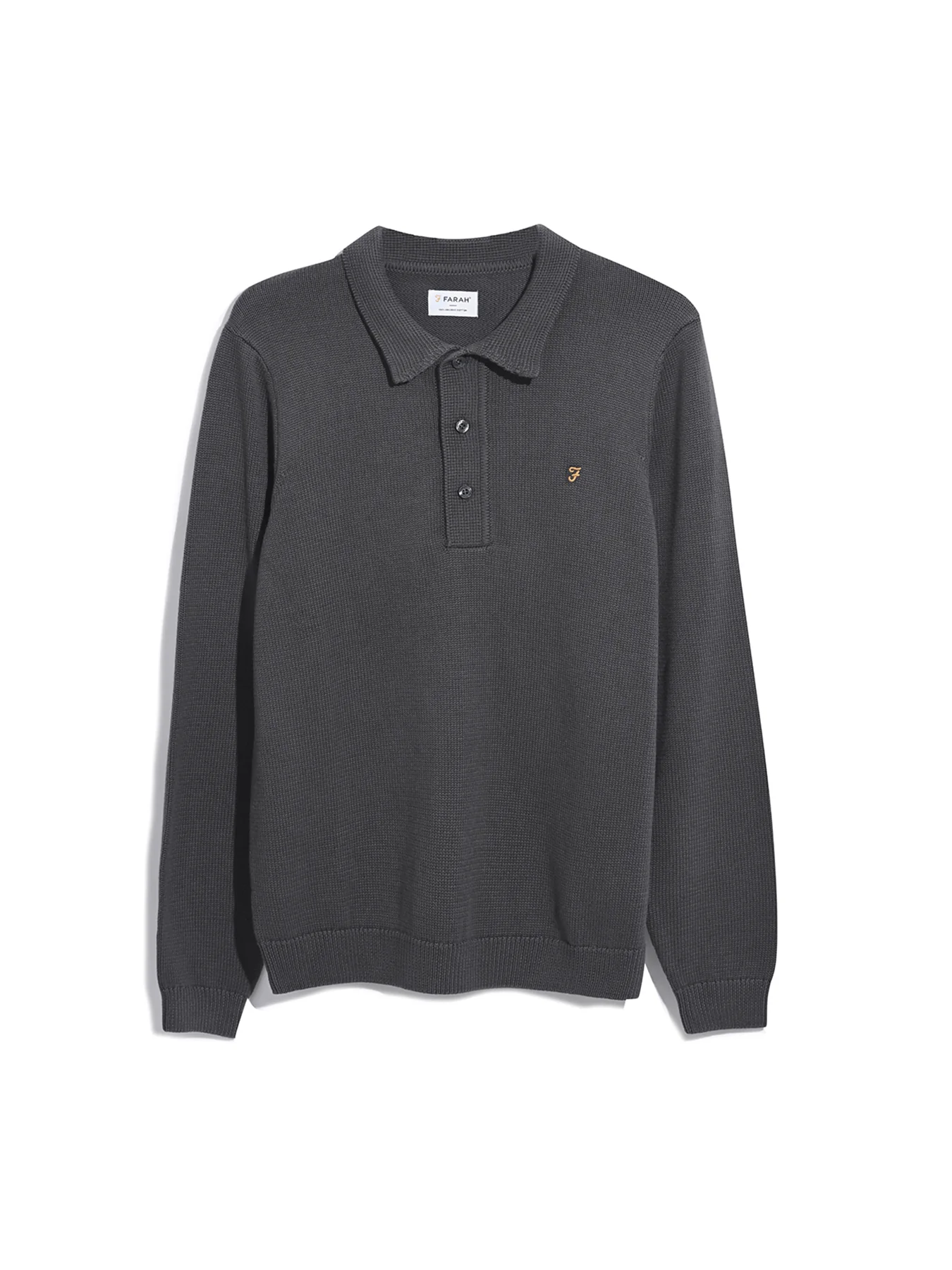 Farah Hamlet Long Sleeve Knitted Polo In Charcoal 