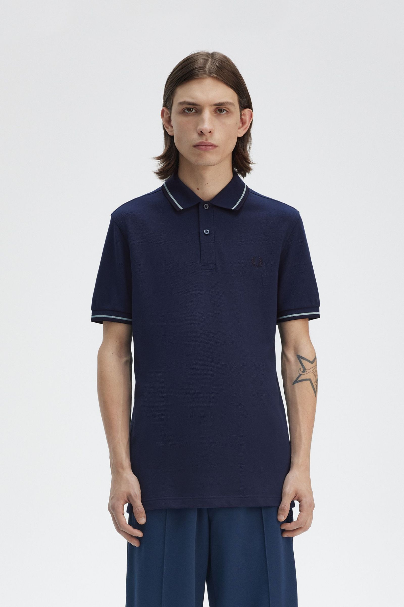 Fred Perry Twin Tipped Shirt in Tennis Blue/Silver Blue/Navy