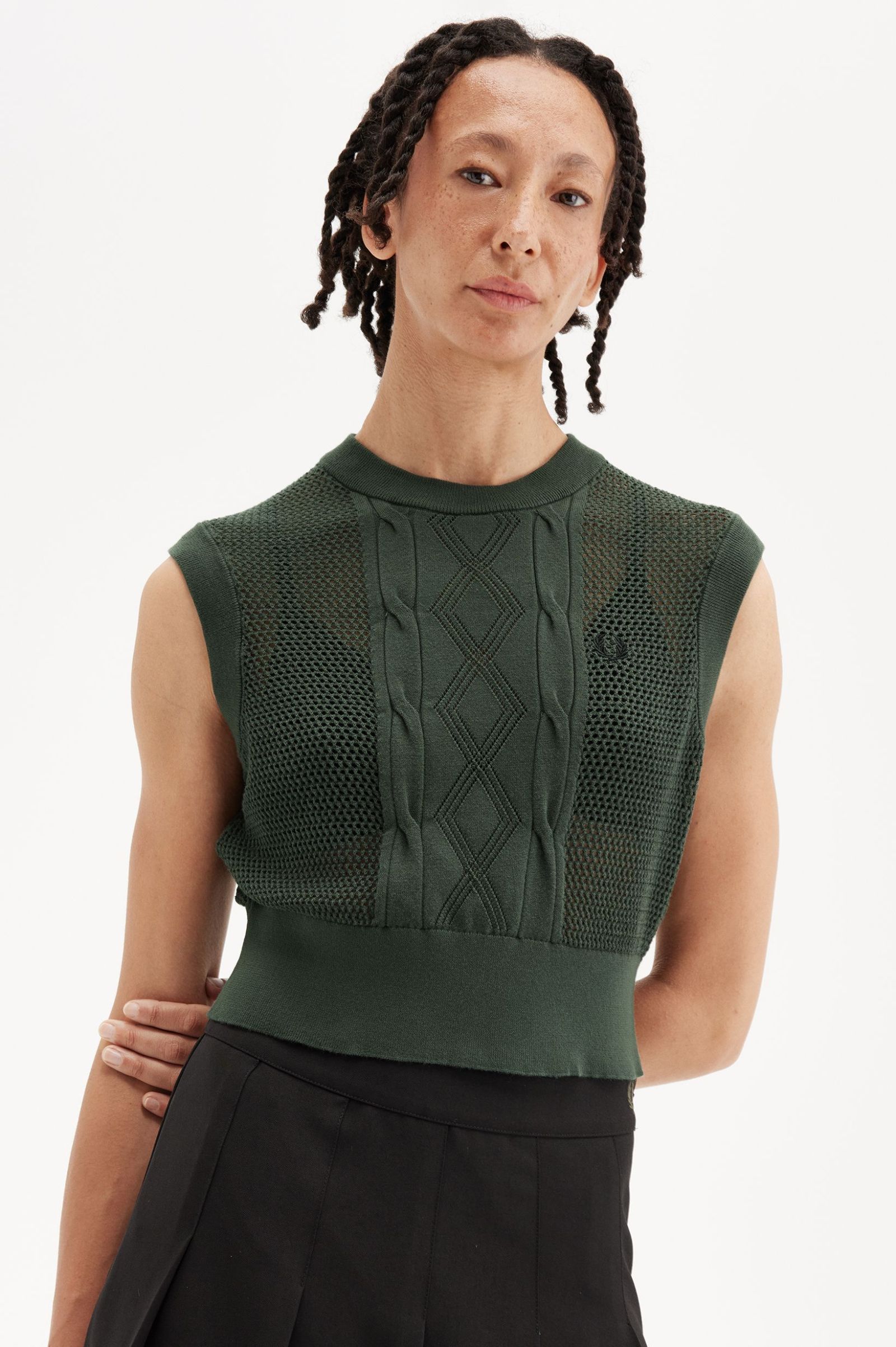 Fred Perry Textured Knitted Tank in Court Green