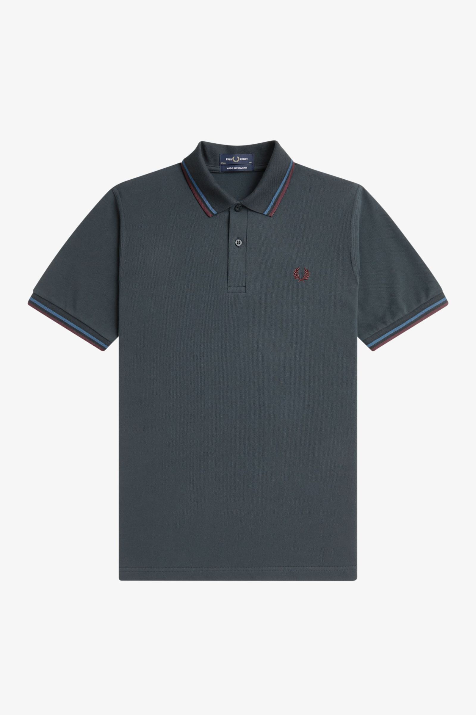 Fred Perry Made In England M12 Twin Tipped Shirt in Night Green / Midnight Blue / Oxblood