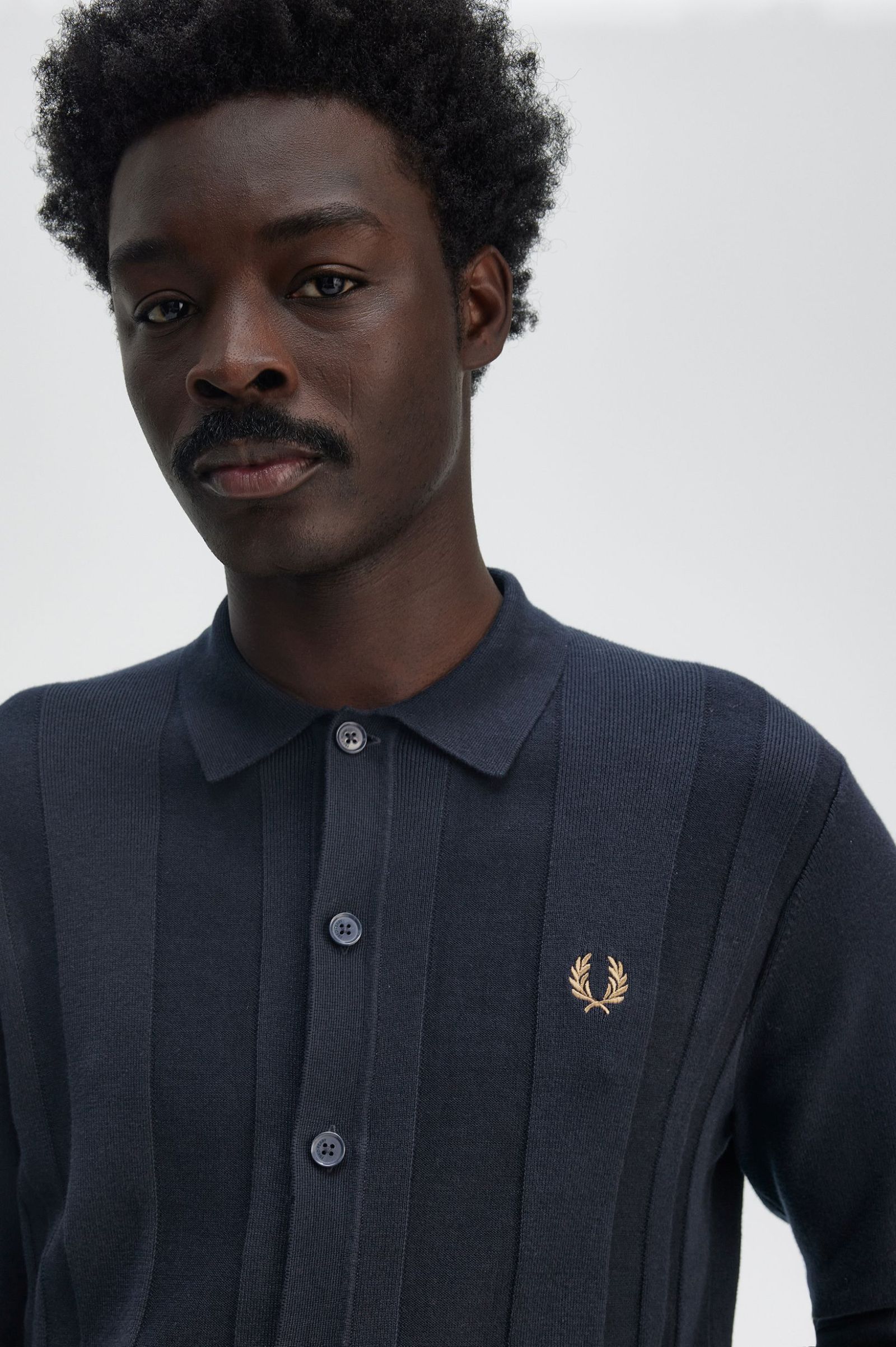 Fred Perry Button Trough Knitted Shirt in Navy