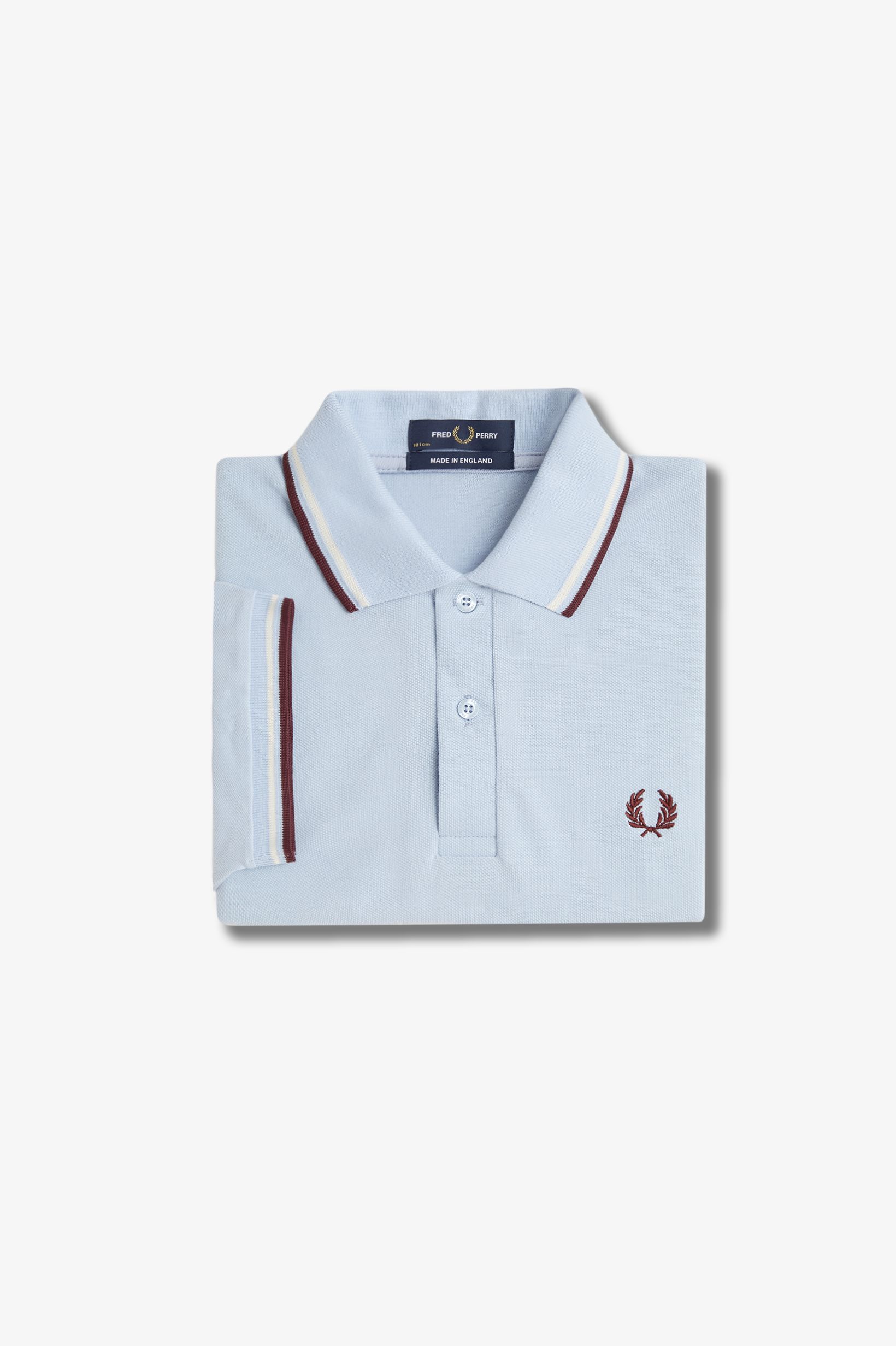 Fred Perry Made in England Twin Tipped Poloshirt M12 in Light Smoke/Ecru/Oxbloode