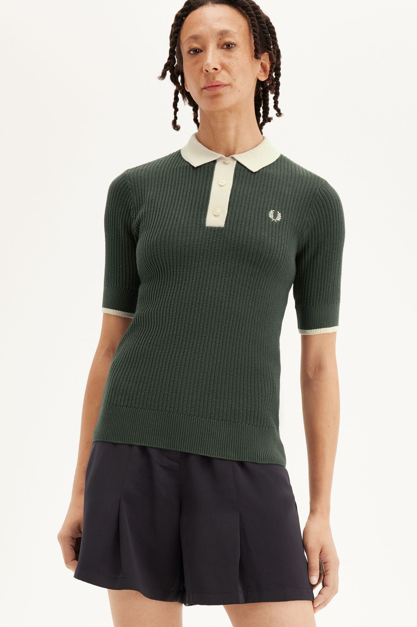 Fred Perry Mesh Knit Polo Shirt in Court Green