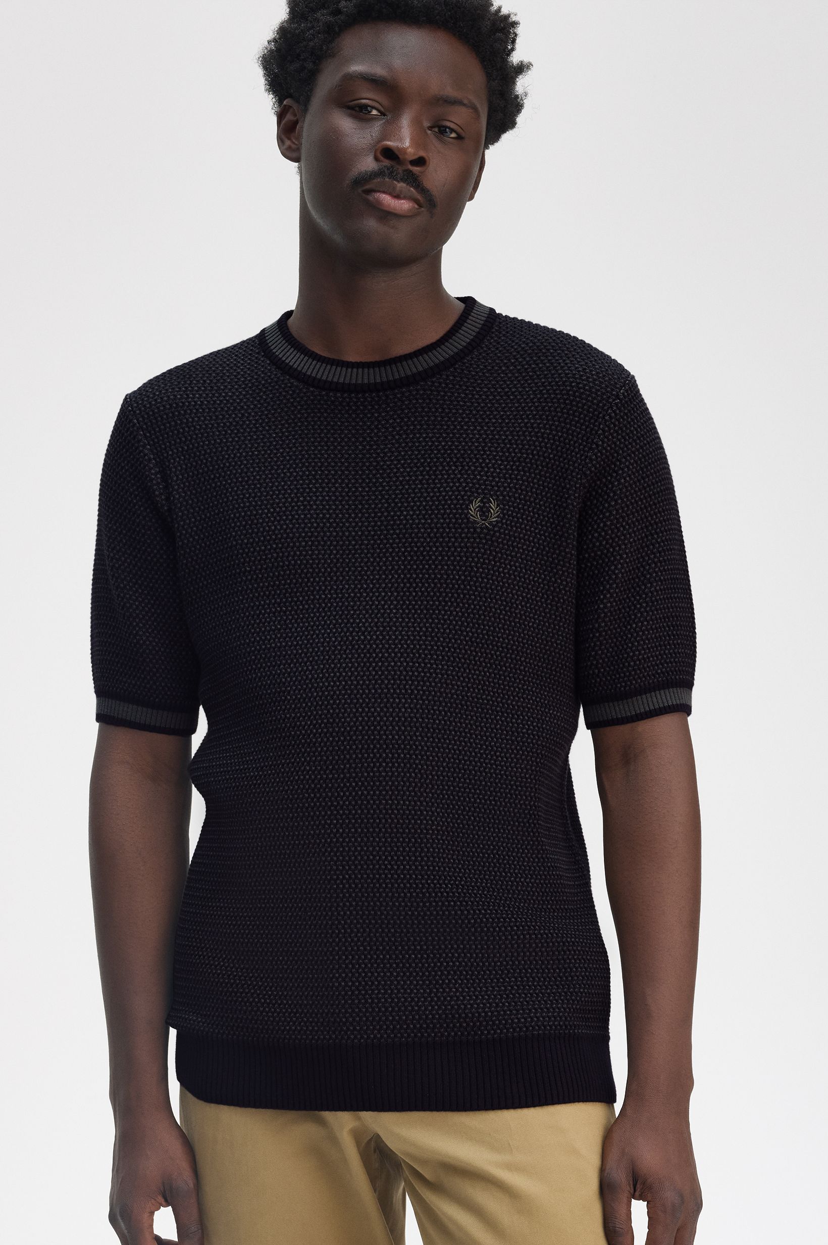 Fred Perry Textured Knitted T-Shirt in Hunting Green