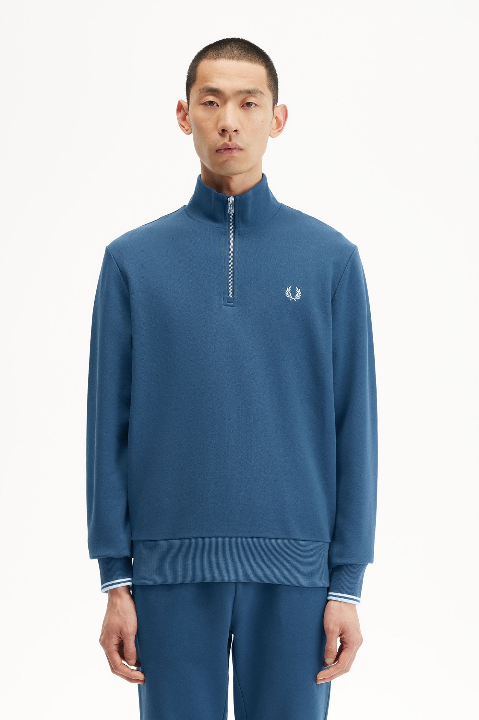 Fred Perry Half Zip Sweatshirt in Midnight Blue / Light Ice