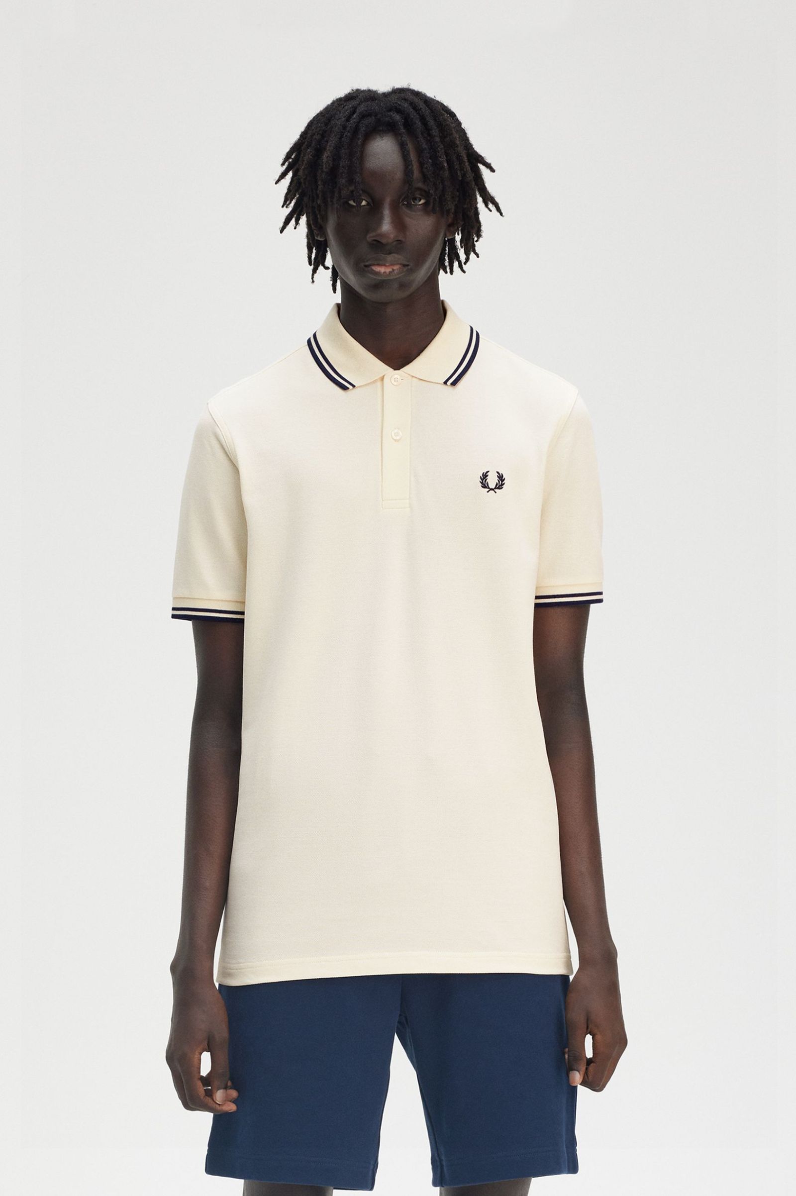 Fred Perry Twin Tipped Shirt in Ecru/Tennis Blue