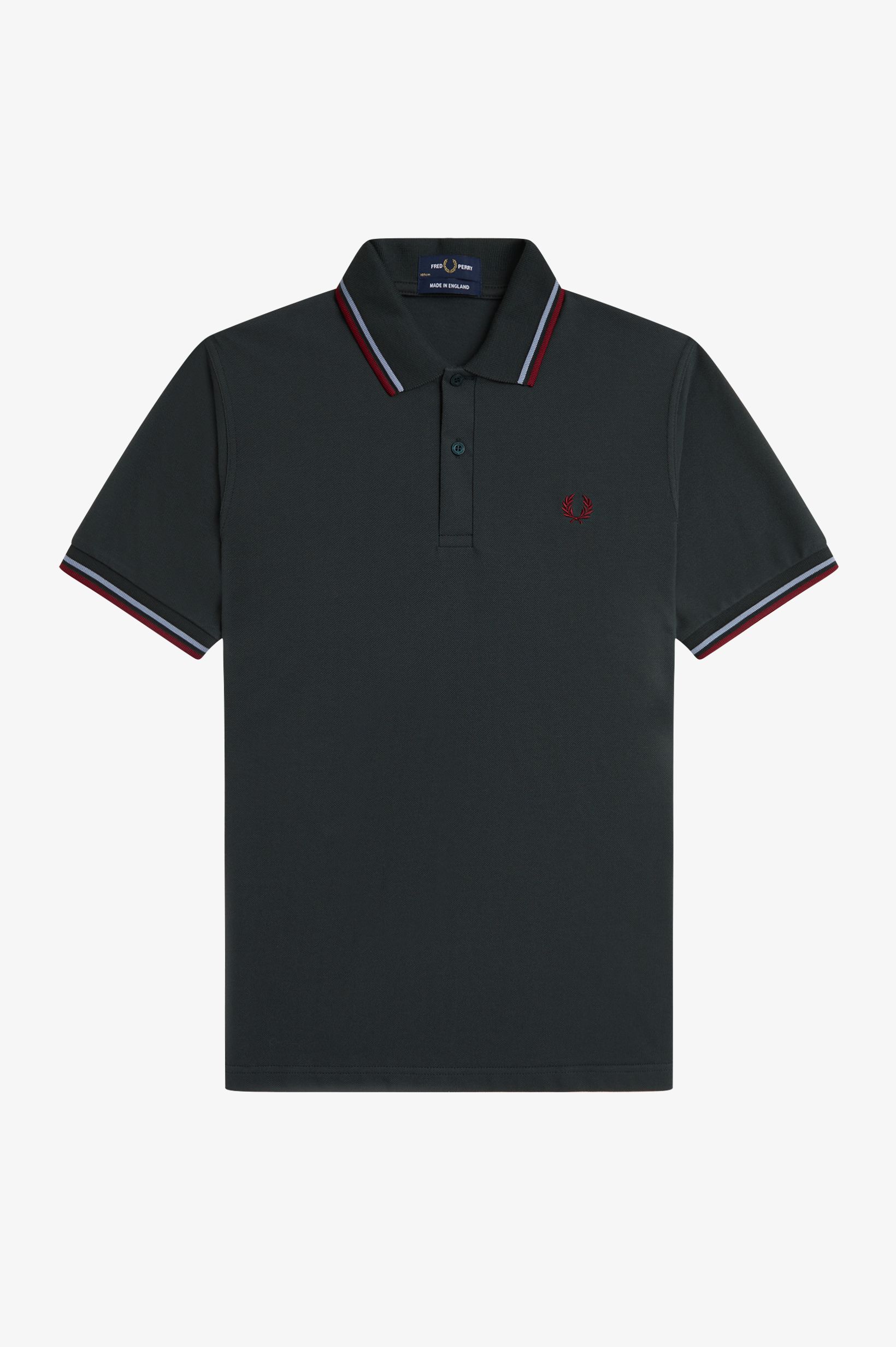 Fred Perry Made in England Twin Tipped Poloshirt M12 in Nightgreen/Light Smoke/Burnet Red