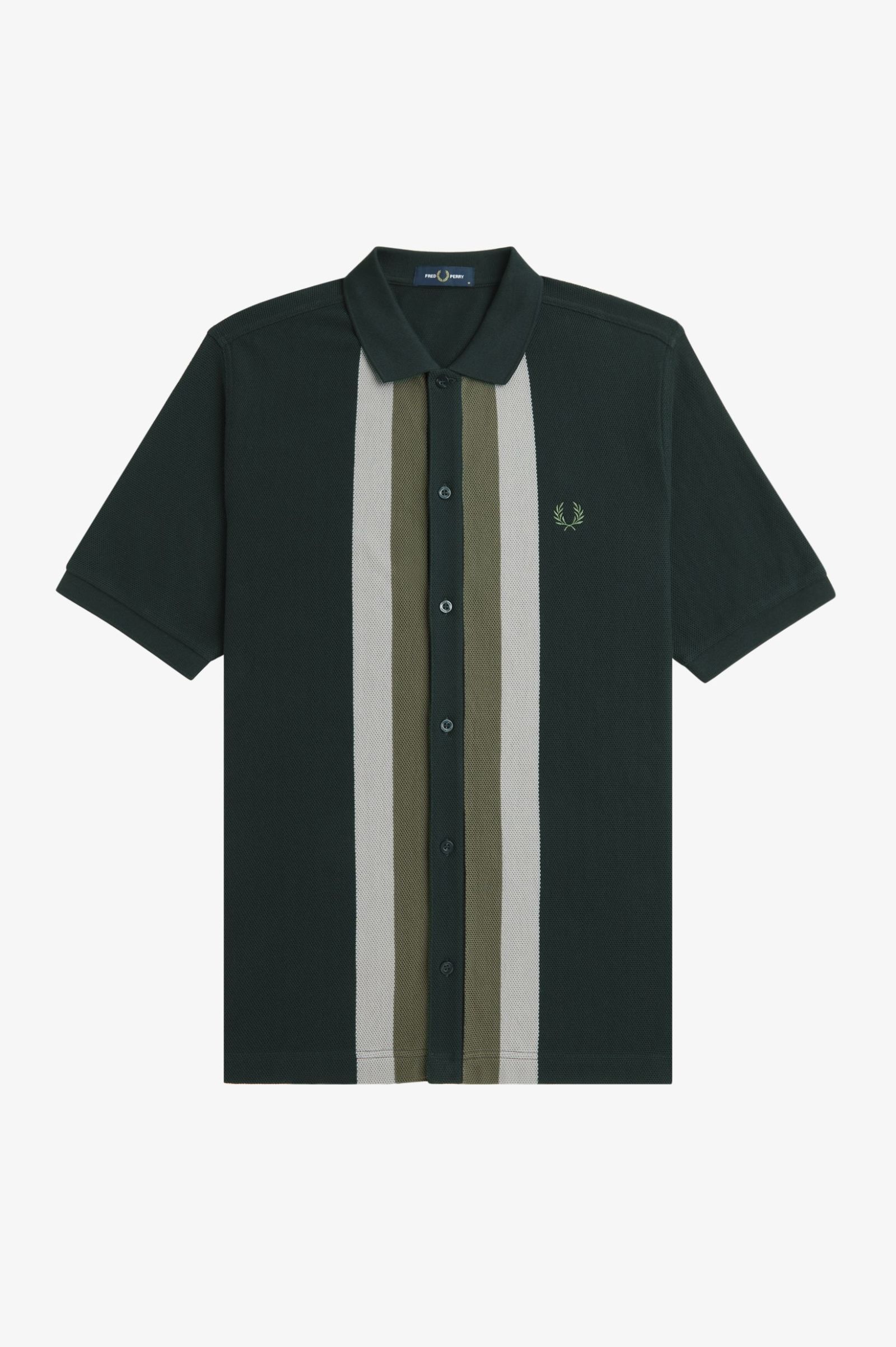 Fred Perry Panelled Button through polo Shirt in Night Green