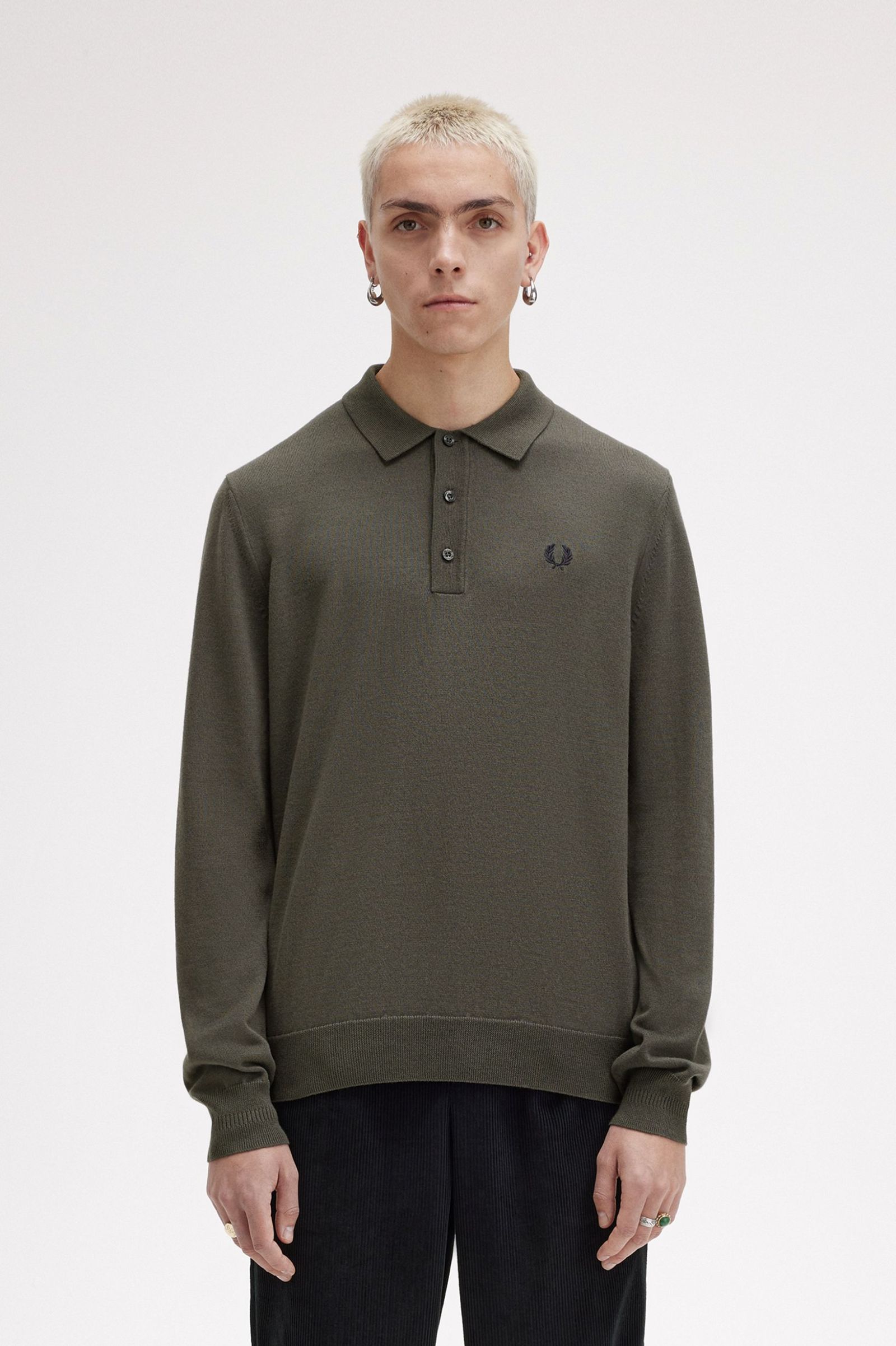 Fred Perry Classic Knitted Longsleeve Shirt in Field Green