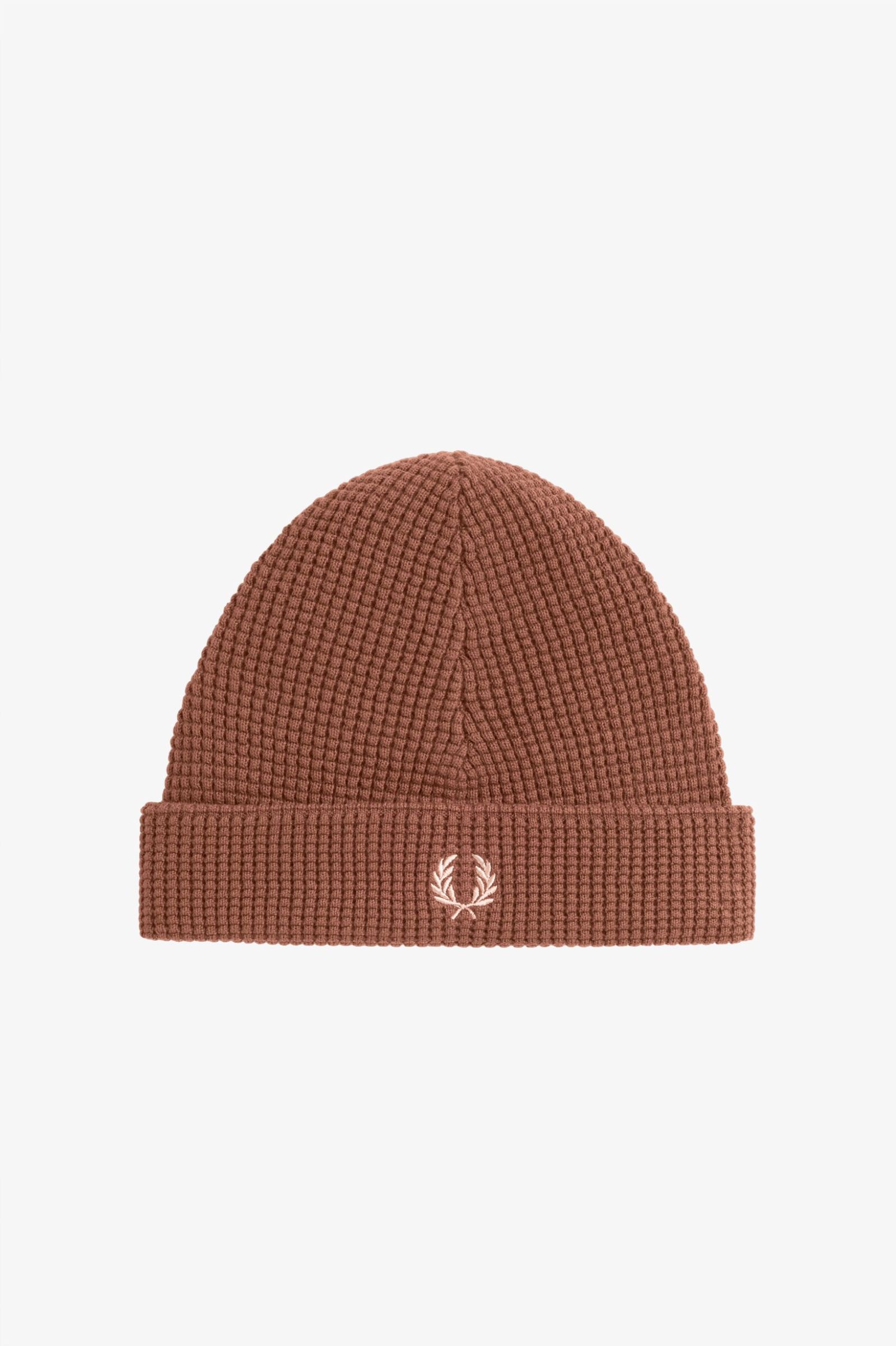 Fred Perry Waffle Knit Beanie in Whiskey Brown 