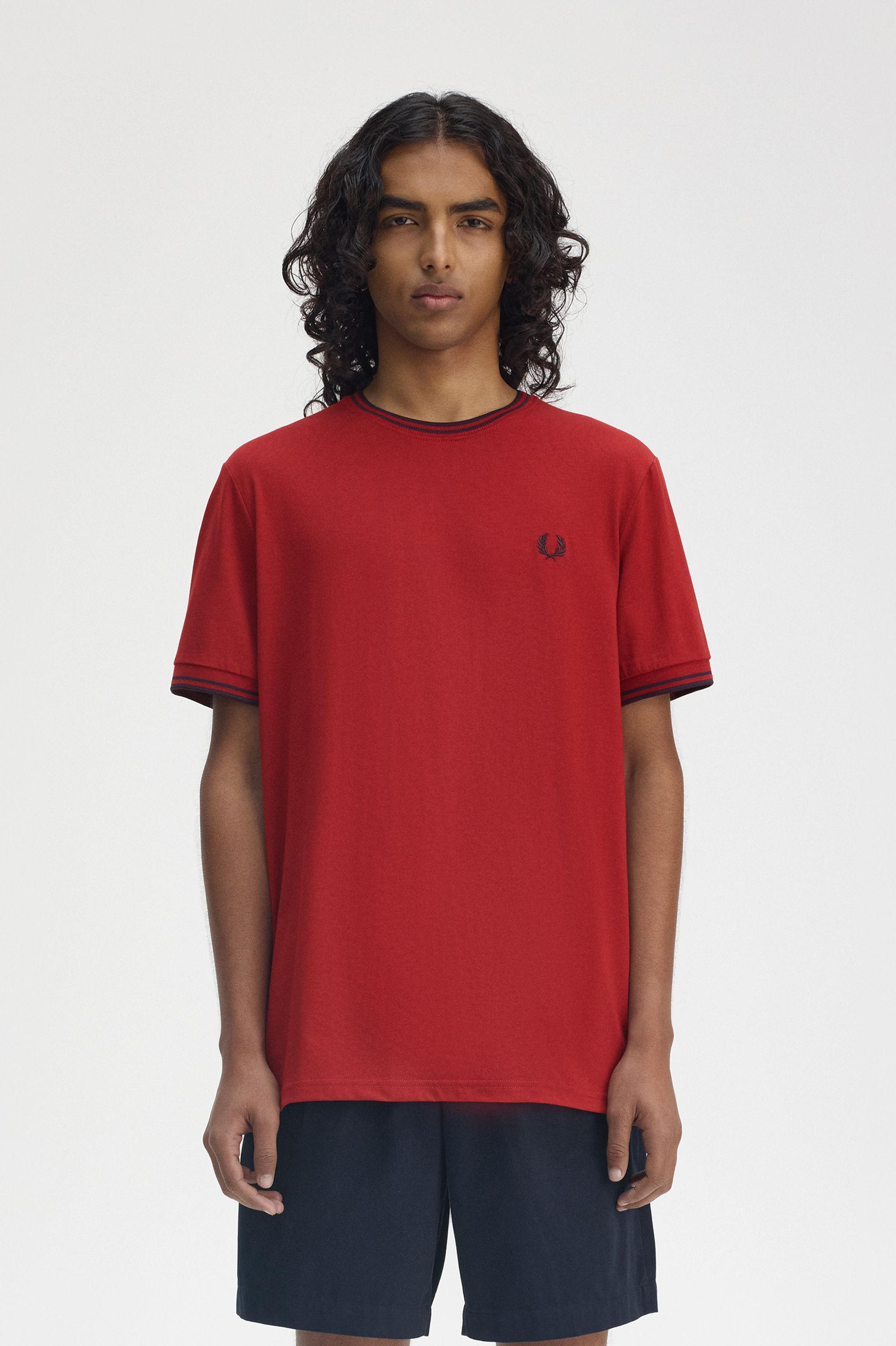 Fred Perry Twin Tipped T-Shirt in Burnt Red/Navy