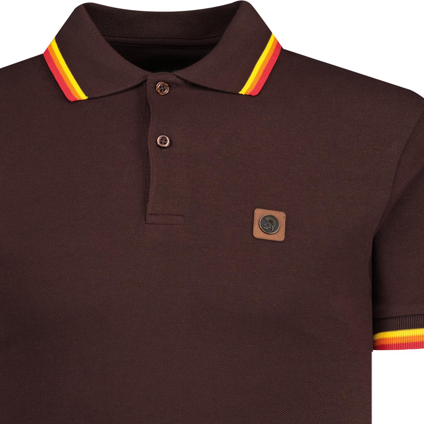 Trojan Tipped Pique Polo Shirt in Chocolate