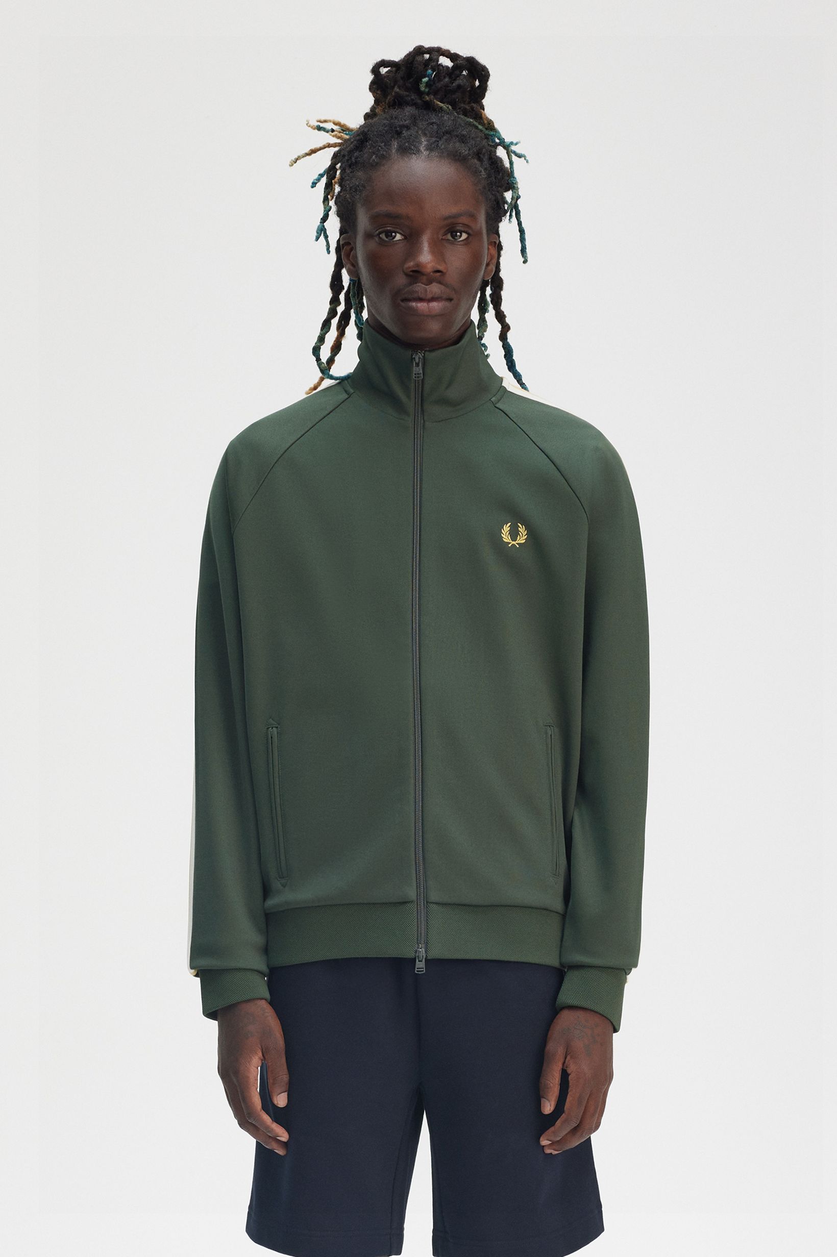 Fred Perry Two Colour Tape Track Jacket in Court Green 