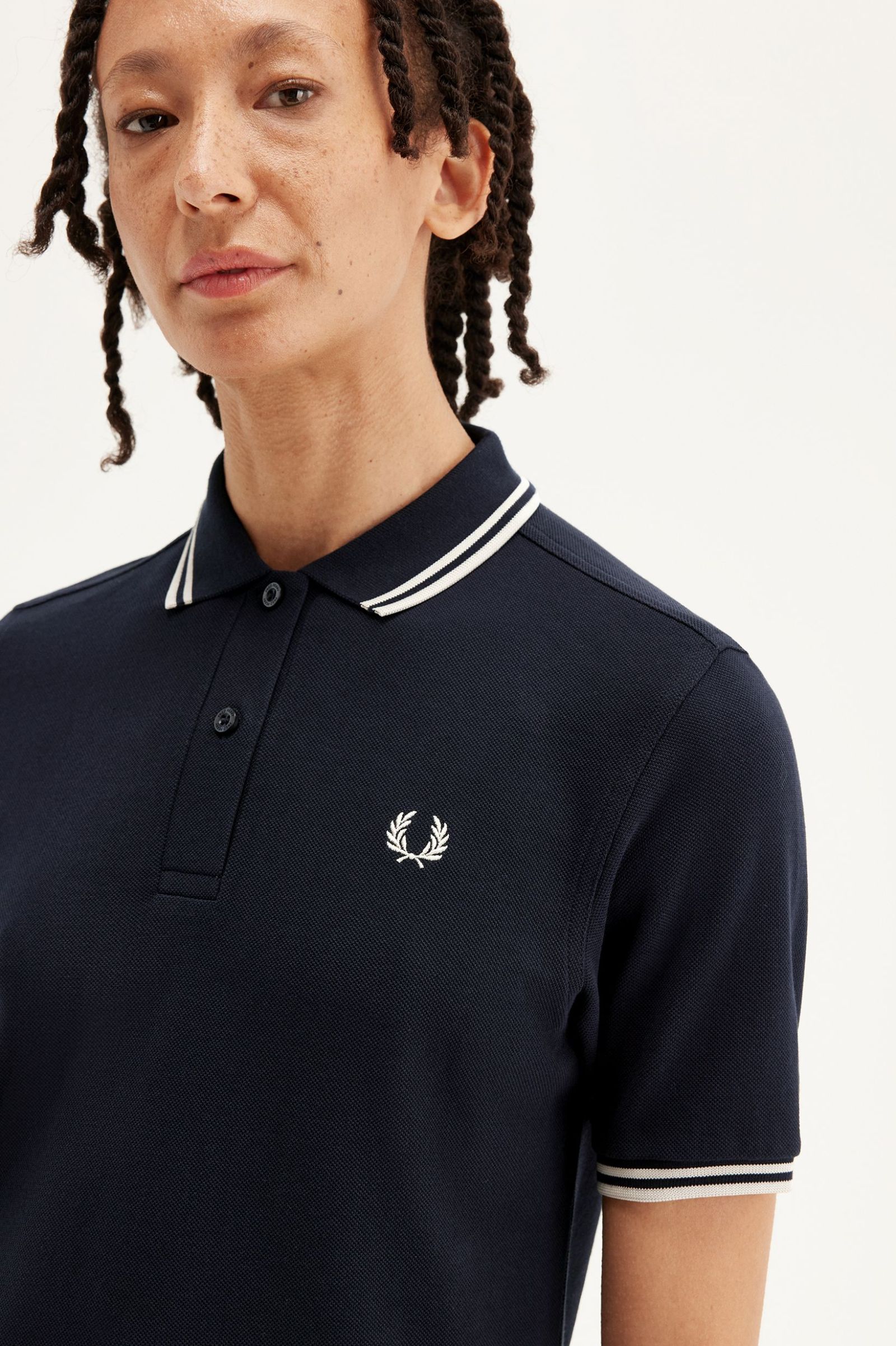 Fred Perry Twin Tipped Shirt in Navy/Oatmeal