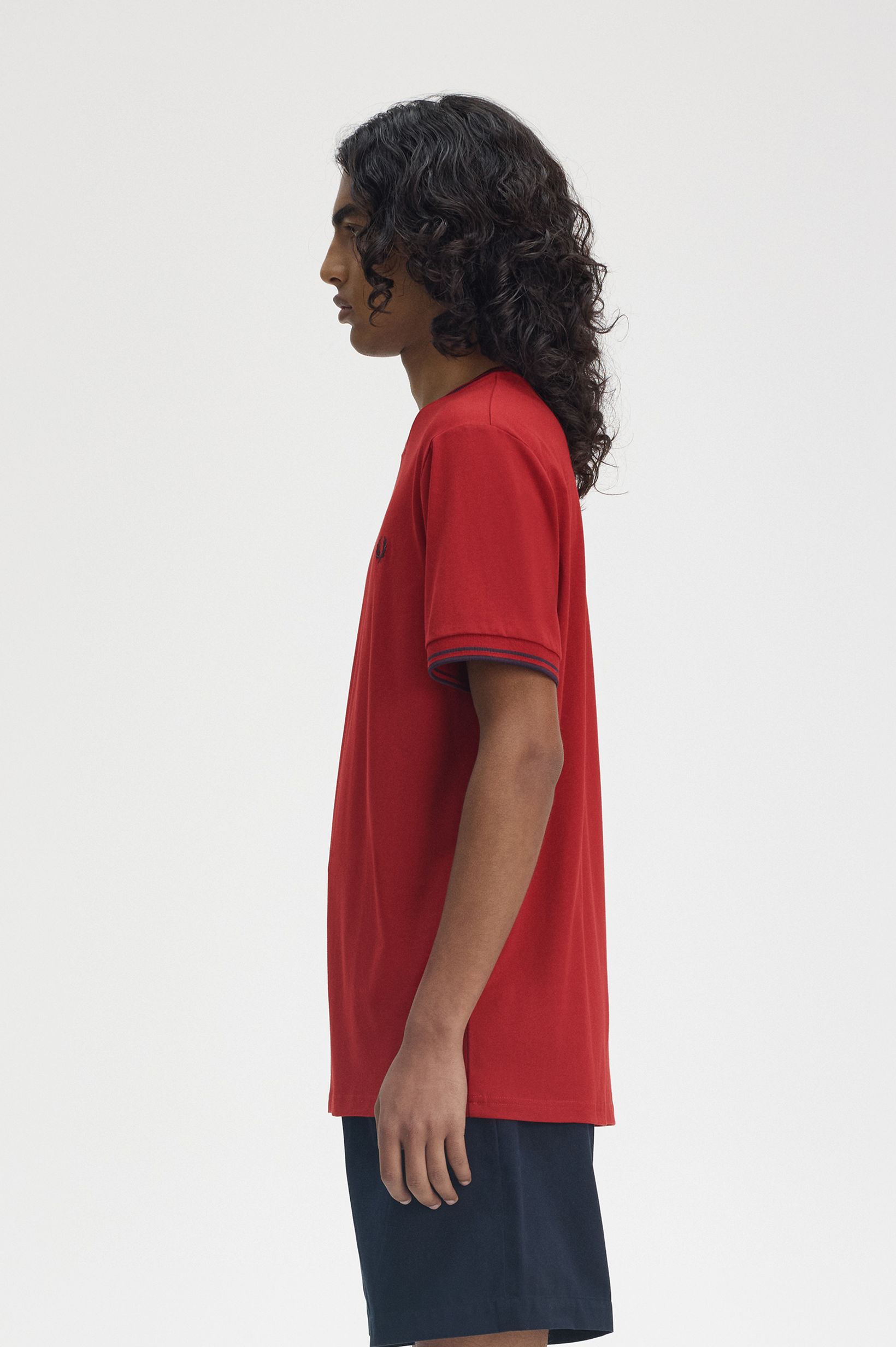 Fred Perry Twin Tipped T-Shirt in Burnt Red/Navy