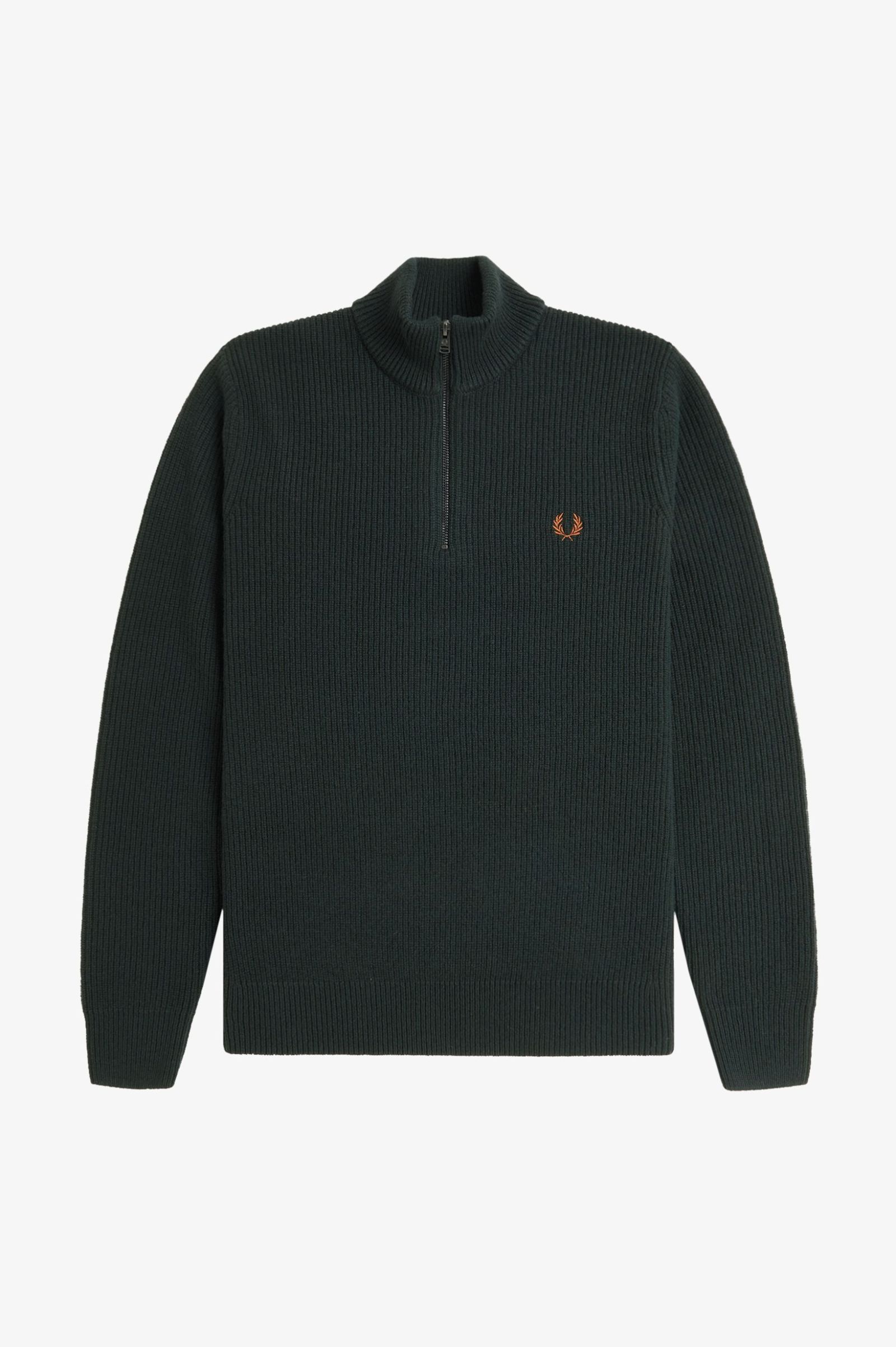 Fred Perry Textured Half-Zip Jumper in Night Green