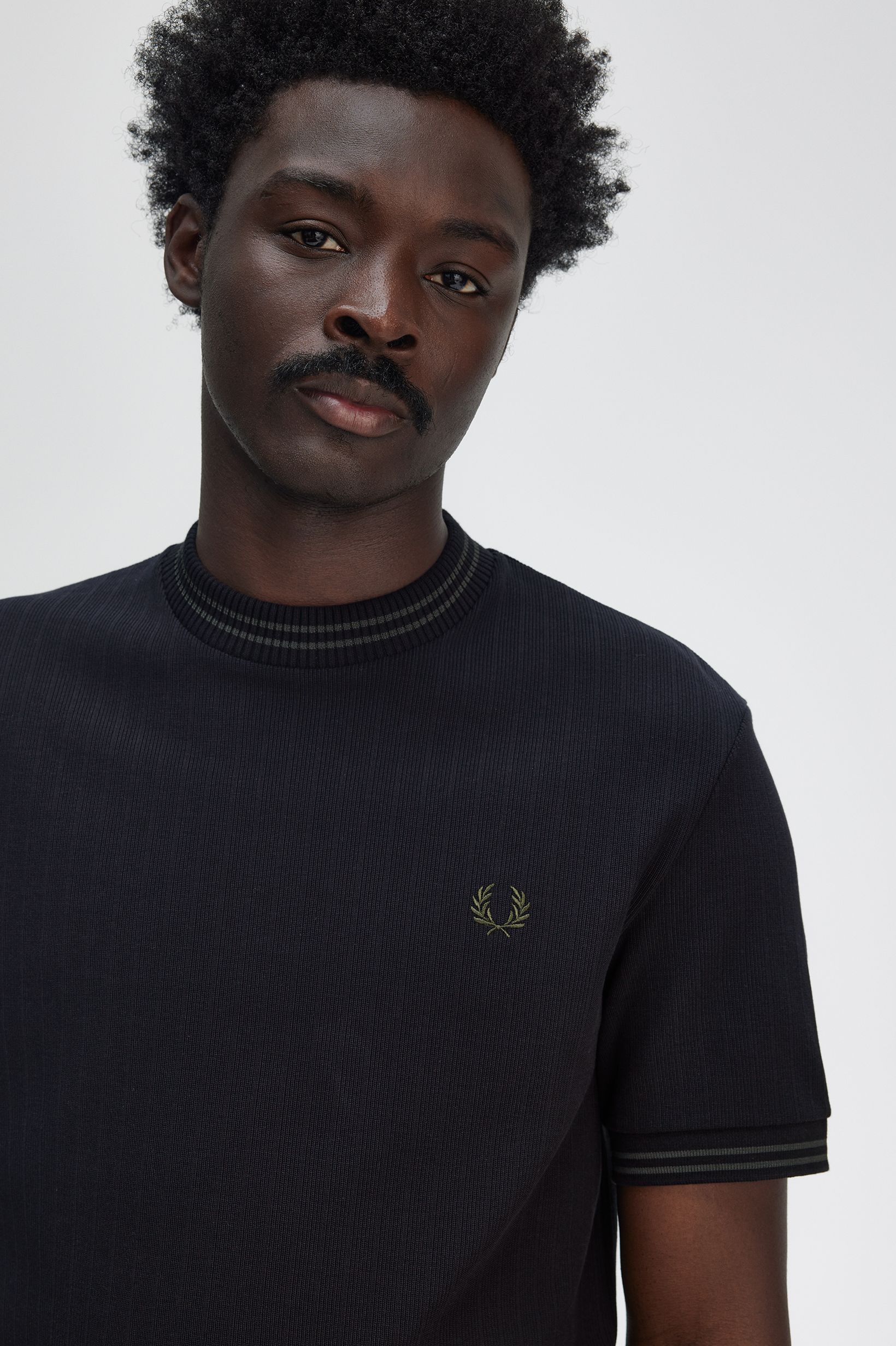 Fred Perry Made in England Ribbed Jersey T-Shirt in Black 