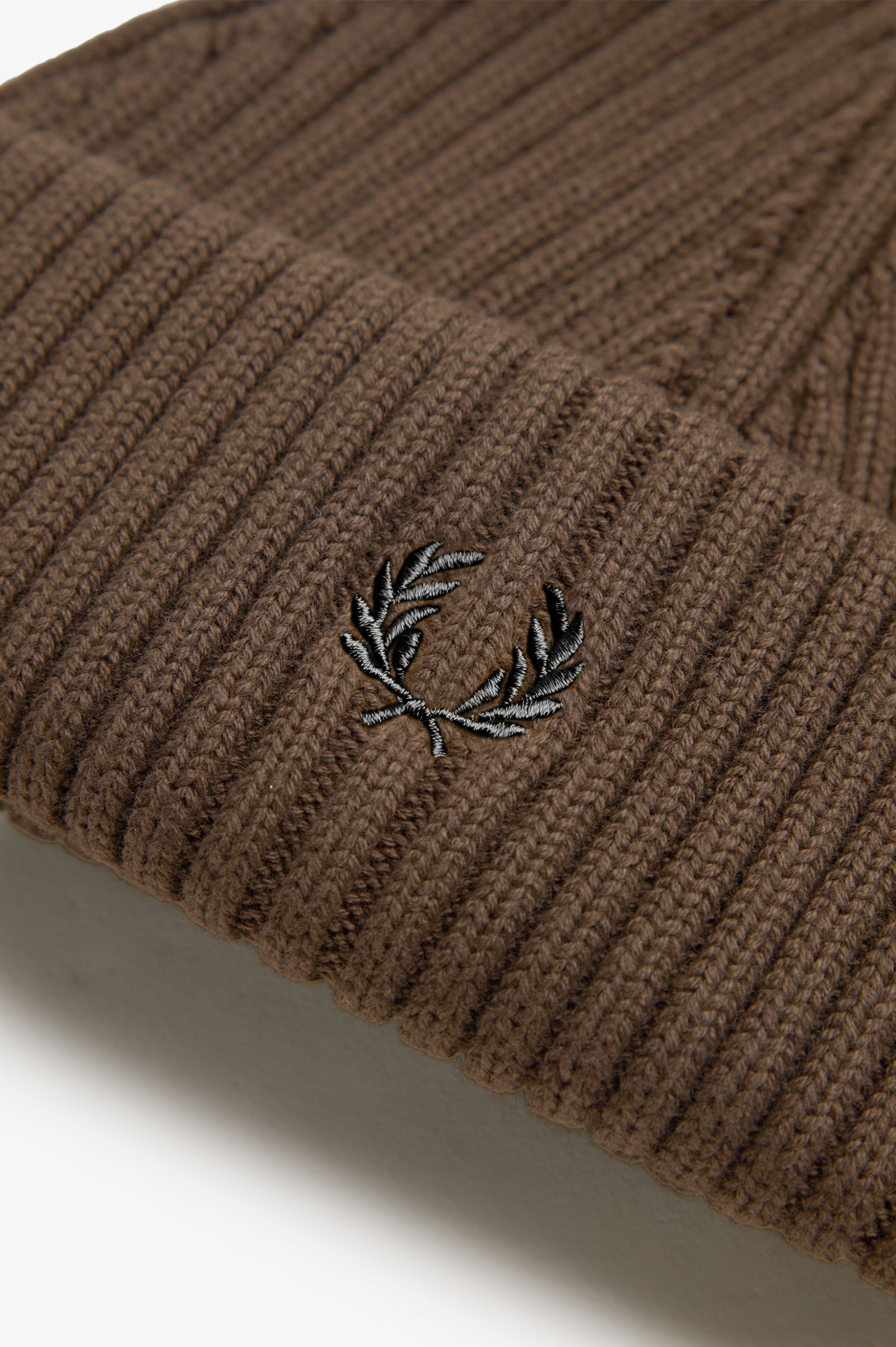 Fred Perry Cotton Rib Beanie in Burnt Tobacco 