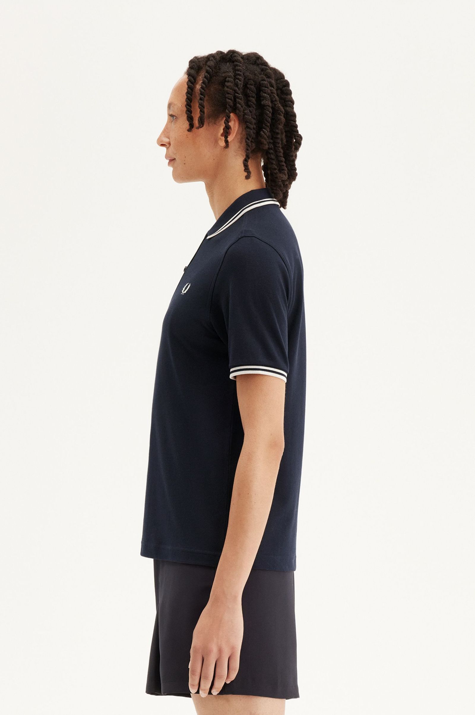 Fred Perry Twin Tipped Shirt in Navy/Oatmeal