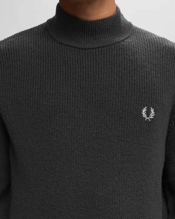 Fred Perry Lambswool Mock Neck Jumper in Anchor Grey