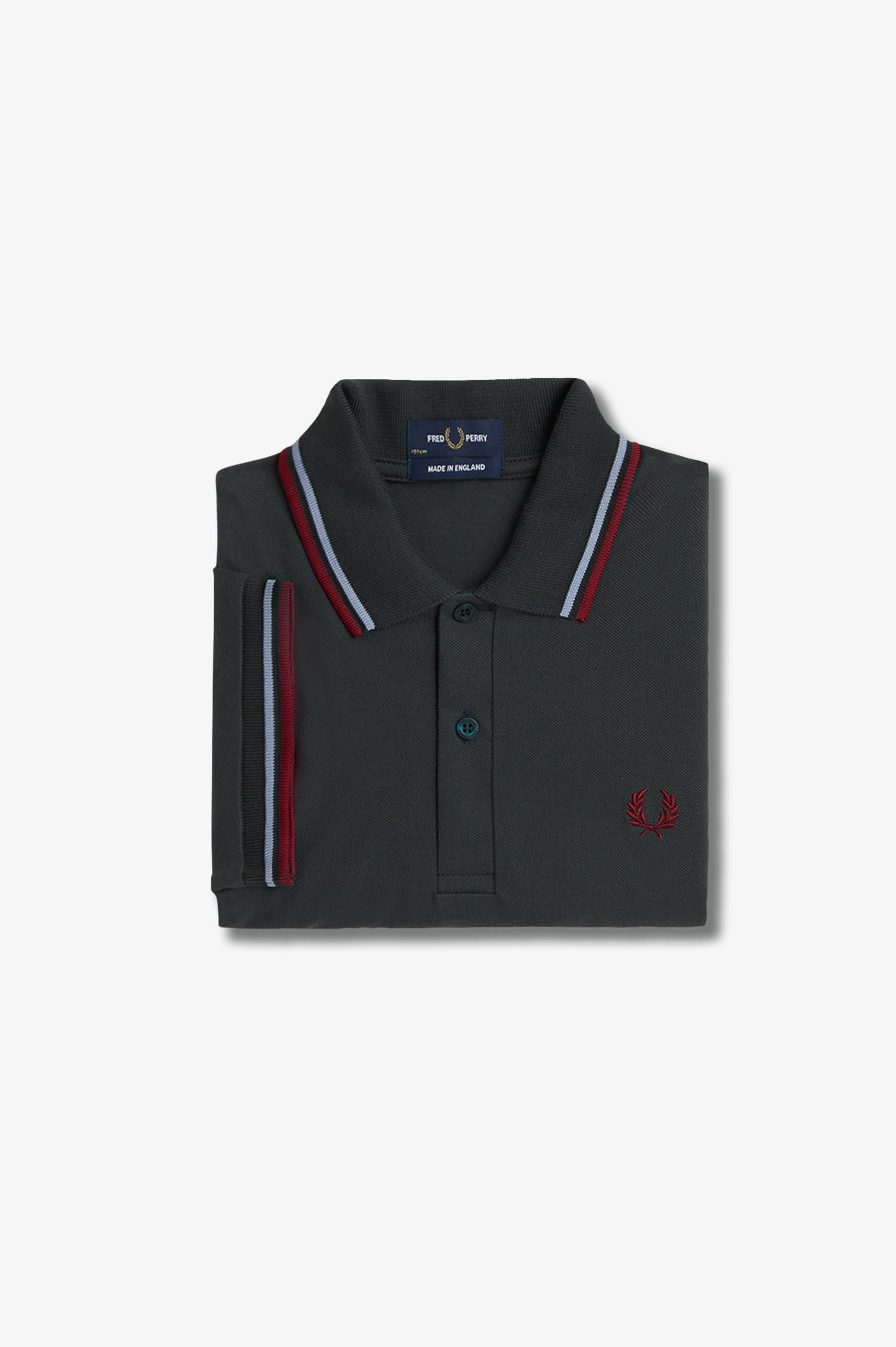 Fred Perry Made in England Twin Tipped Poloshirt M12 in Nightgreen/Light Smoke/Burnet Red