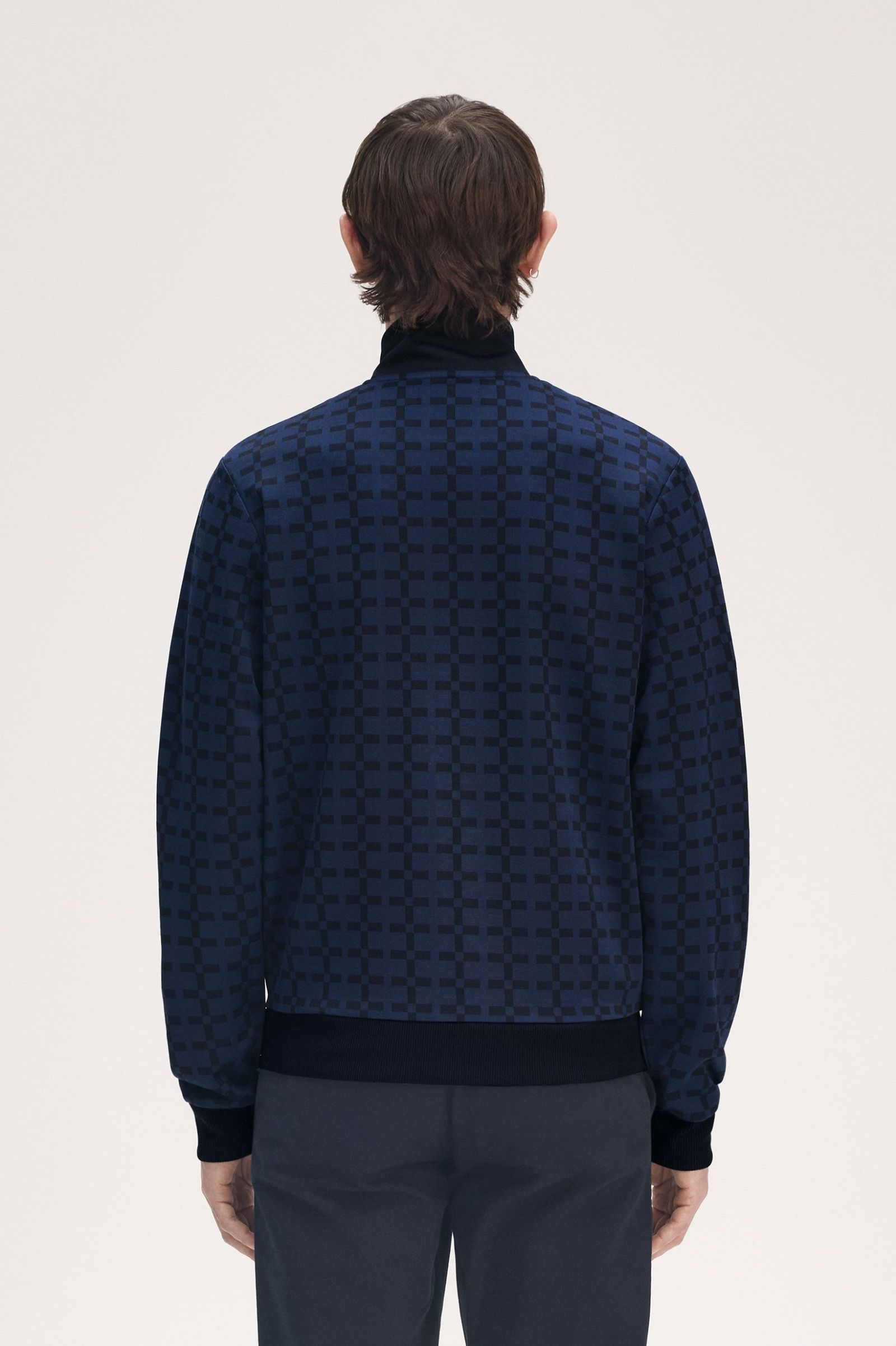 Fred Perry Geometric Jacquard Track Jacket in Navy