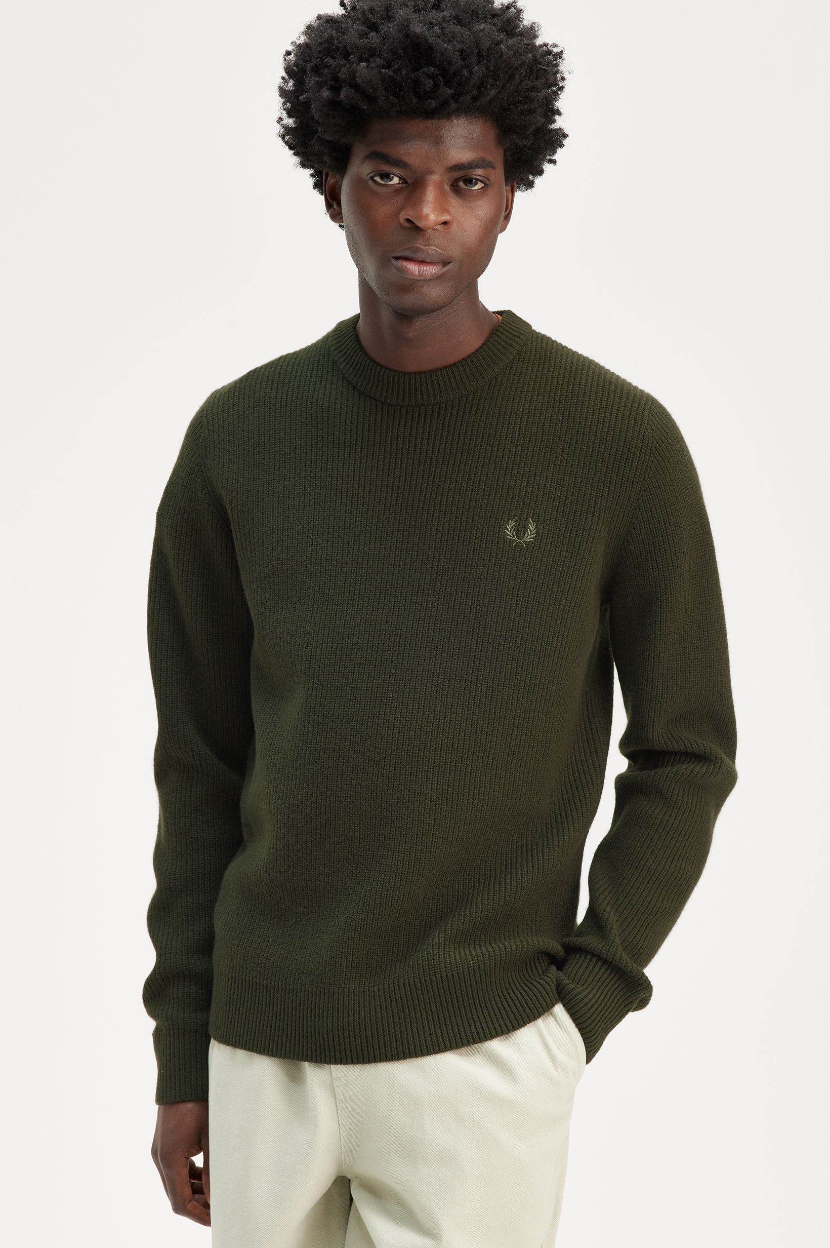 Fred Perry Lambswool Jumper in Hunting Green 