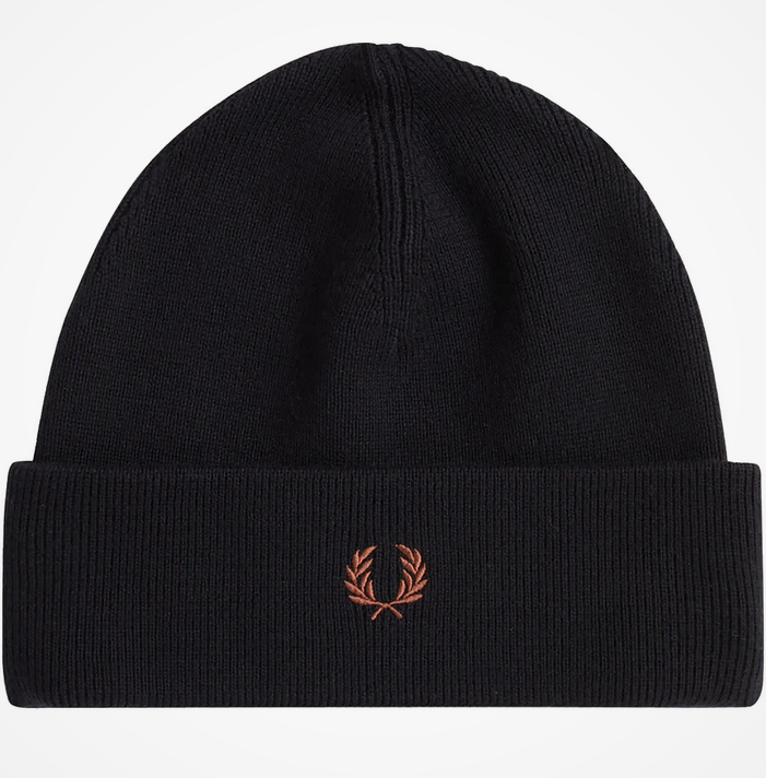 Fred Perry Classic Beanie in Black/Whisky Brown