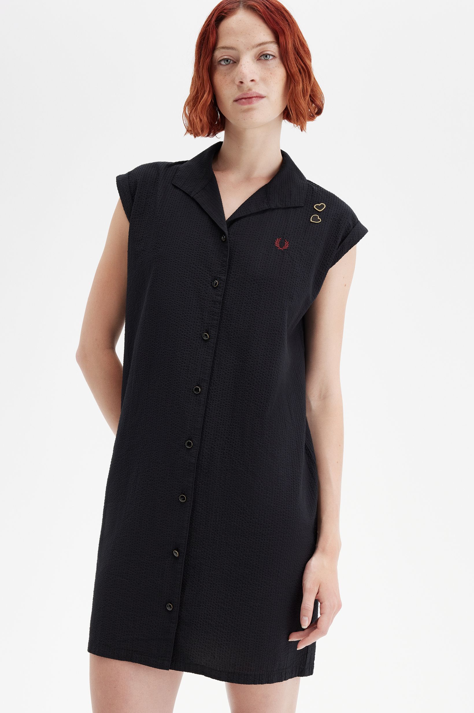 Fred Perry Amy Winehouse Pocket Detail Piqué Dress in Black