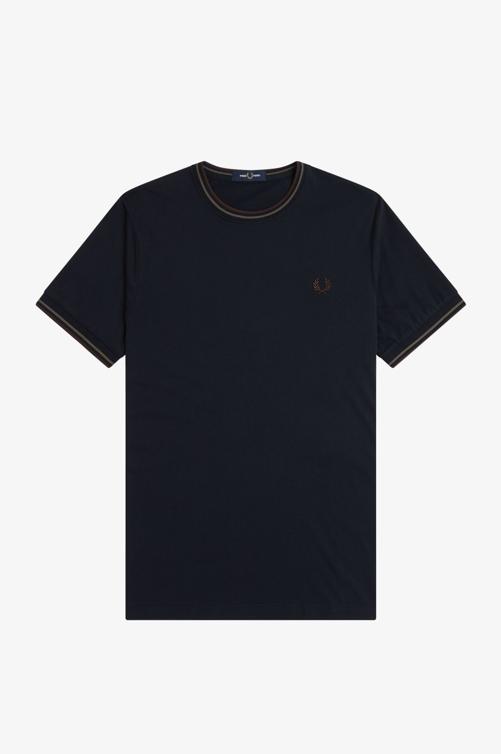 Fred Perry Twin Tipped Tshirt in Navy/Laurel Wreath Green/Brick