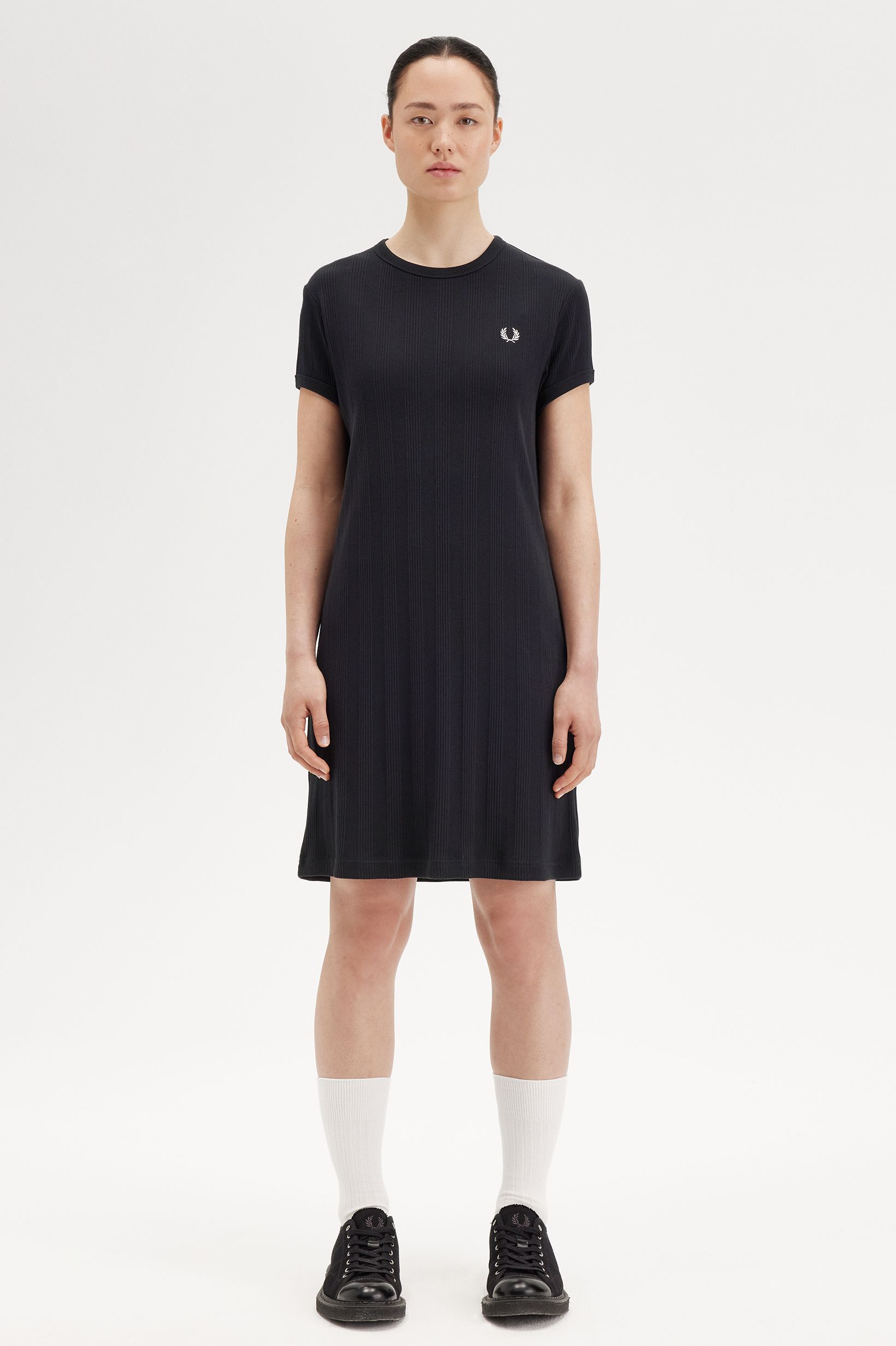 Fred Perry Ribbed T-Shirt Dress in Black