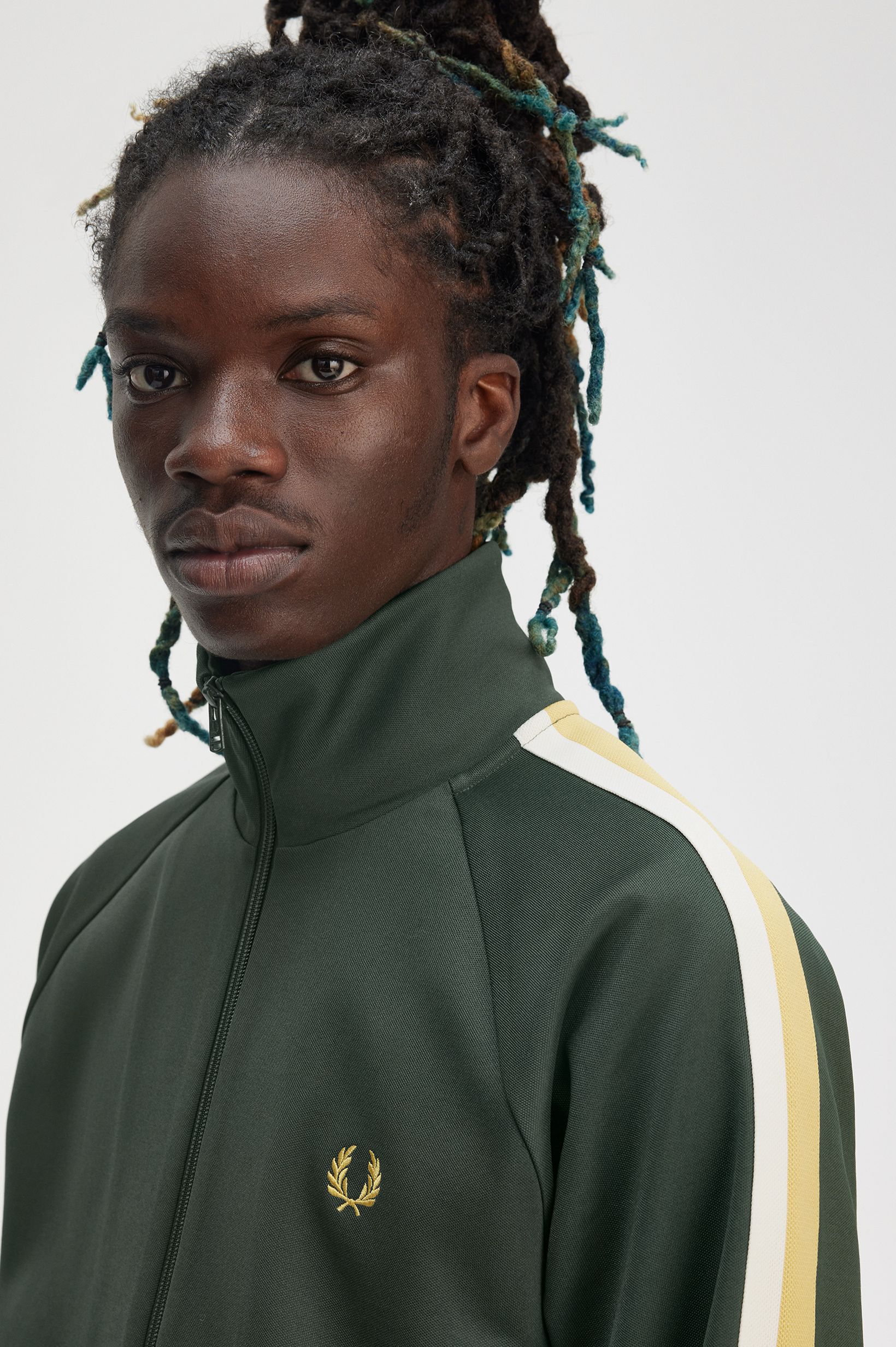 Fred Perry Two Colour Tape Track Jacket in Court Green 