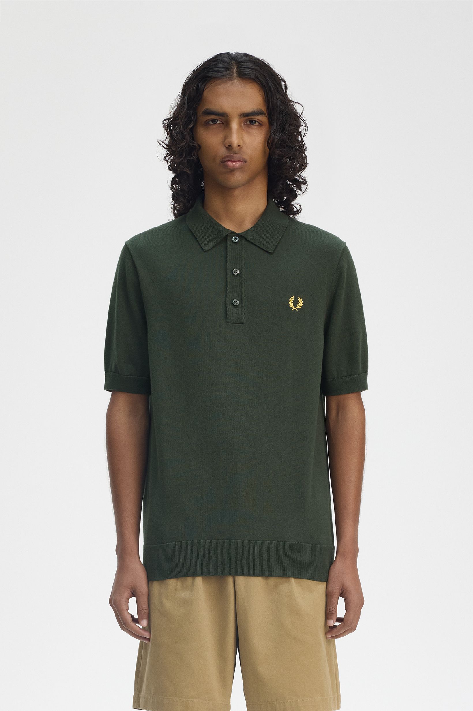 Fred Perry Cottton Knitted Shirt in Court Green