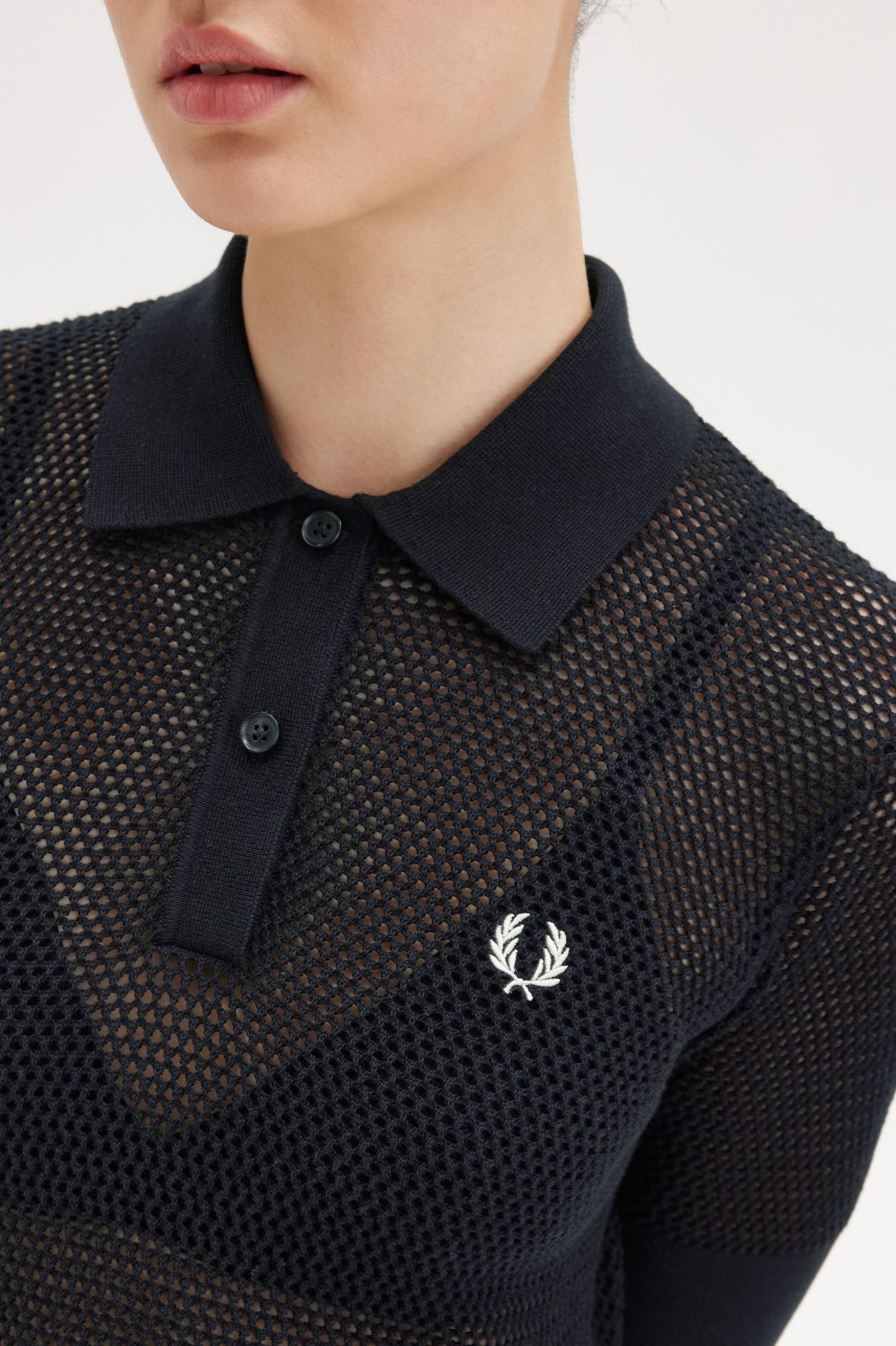 Fred Perry Open Knit Polo Shirt in Black