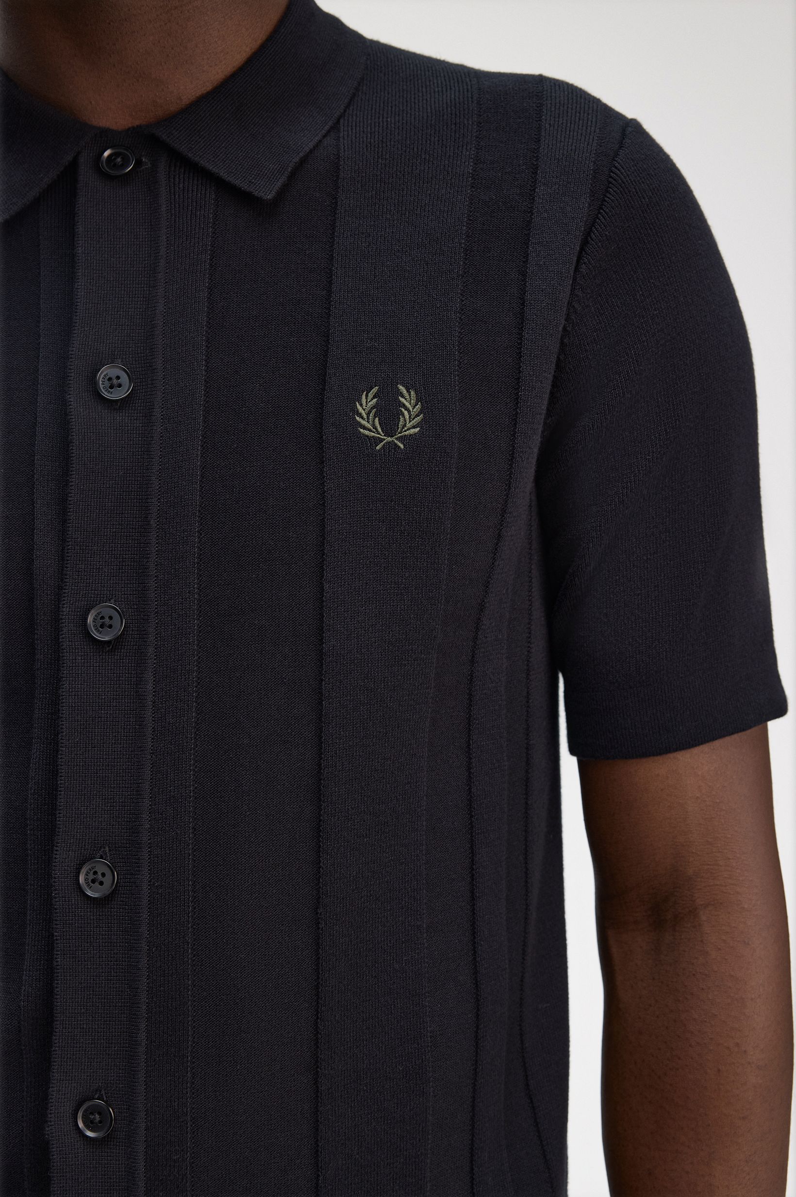 Fred Perry Button Through SS Shirt in Black