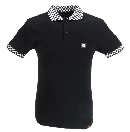 Trojan Pique Polo Shirt mit Schachbrettmuster in Black