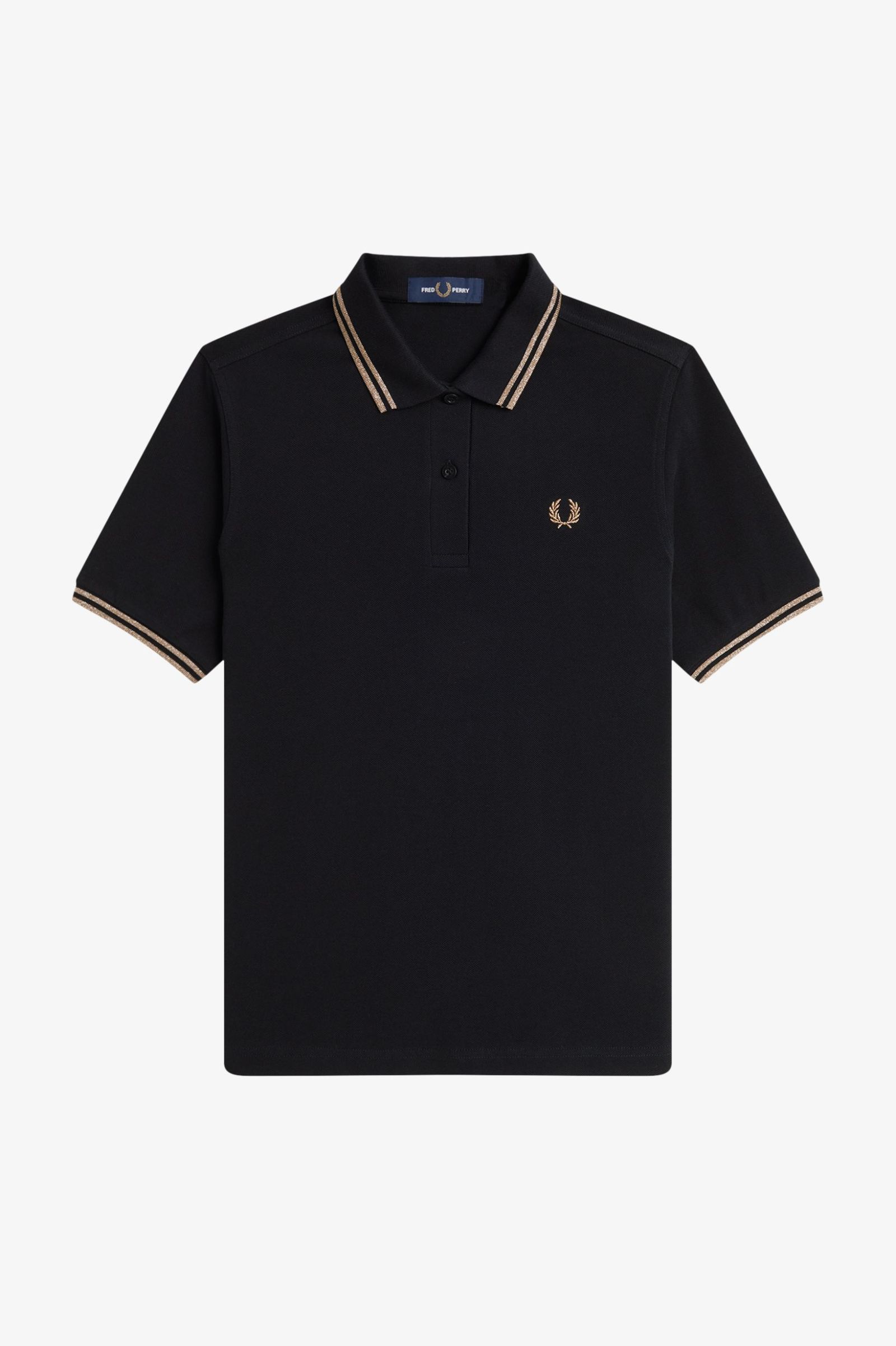 Fred Perry G3600 Twin Tipped Damen Poloshirt in Black/Mettalic Gold 