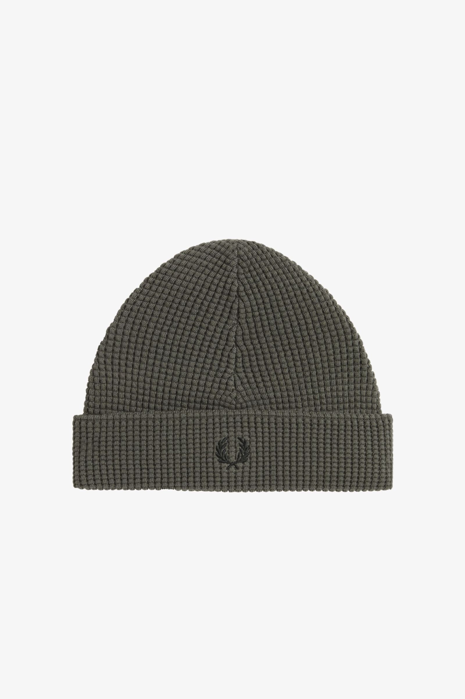 Fred Perry Waffle Knit Beanie in Field Green