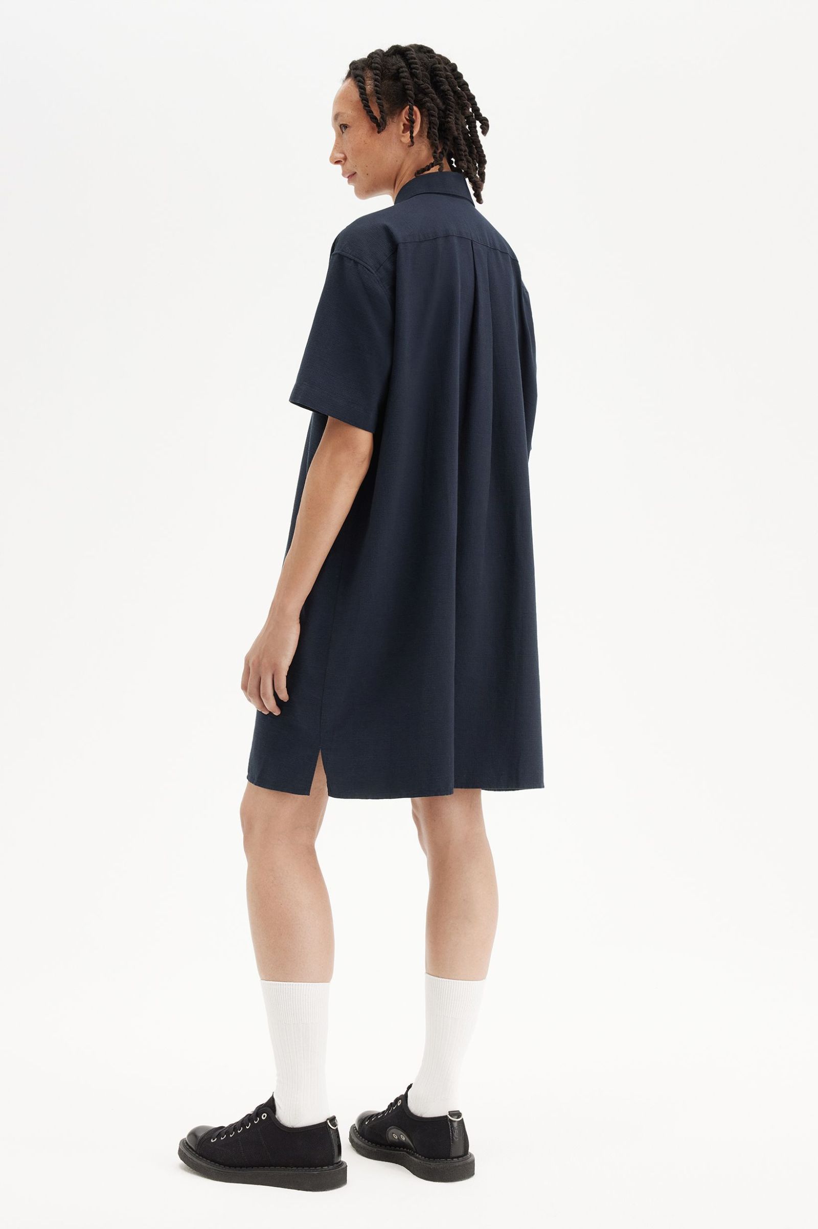 Fred Perry Seersucker Shirt Dress in Navy