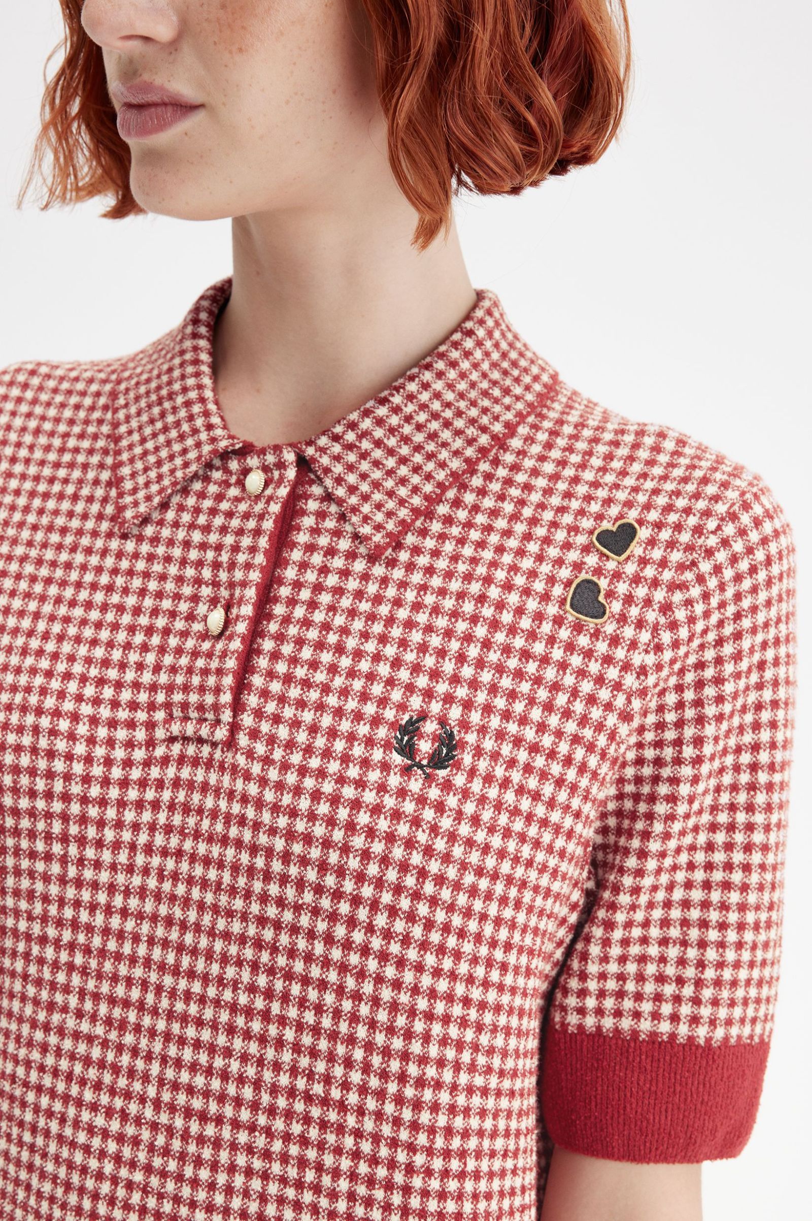 Fred Perry Gingham Knitted Shirt in Burnt Red