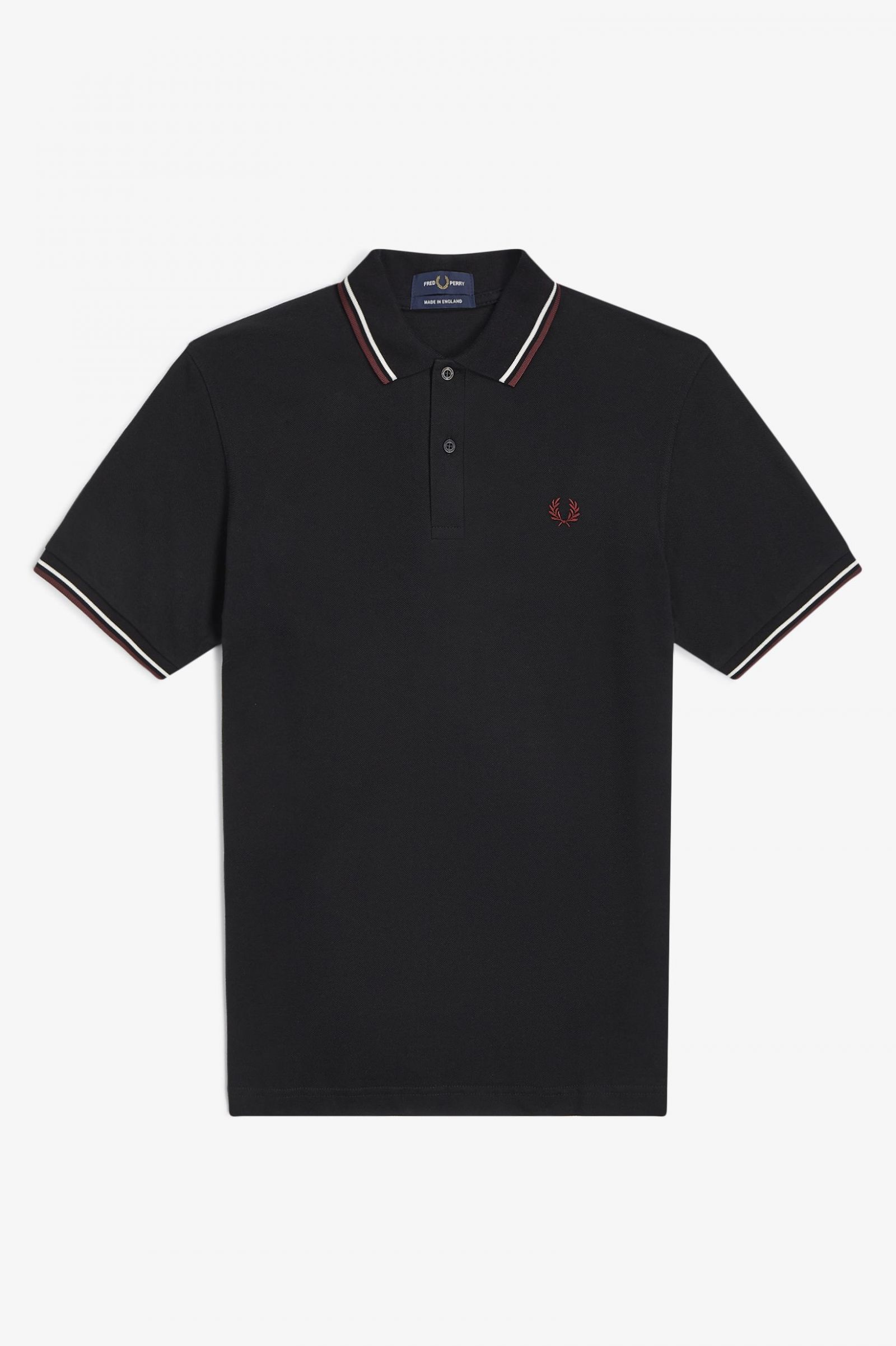 Fred Perry Made in England M12 Twin Tipped Shirt in Black/Ecru/Oxblood