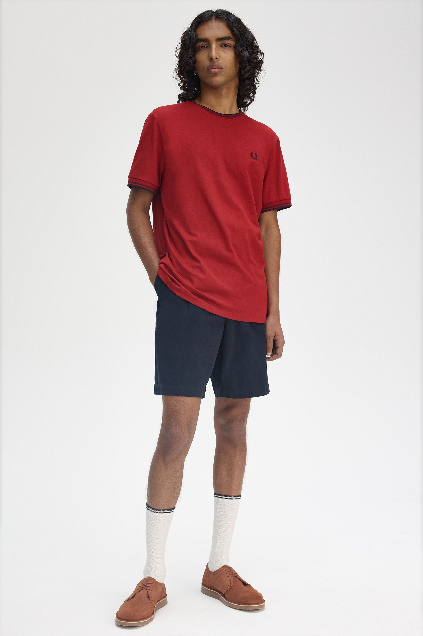 Fred Perry Twin Tipped T-Shirt in Burnt Red/Navy