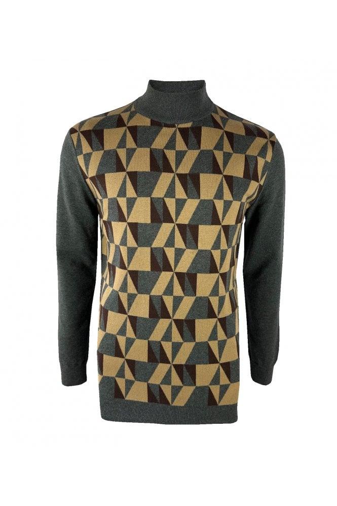 Trojan Geometric Panel Turtle Sweater in Charcoal