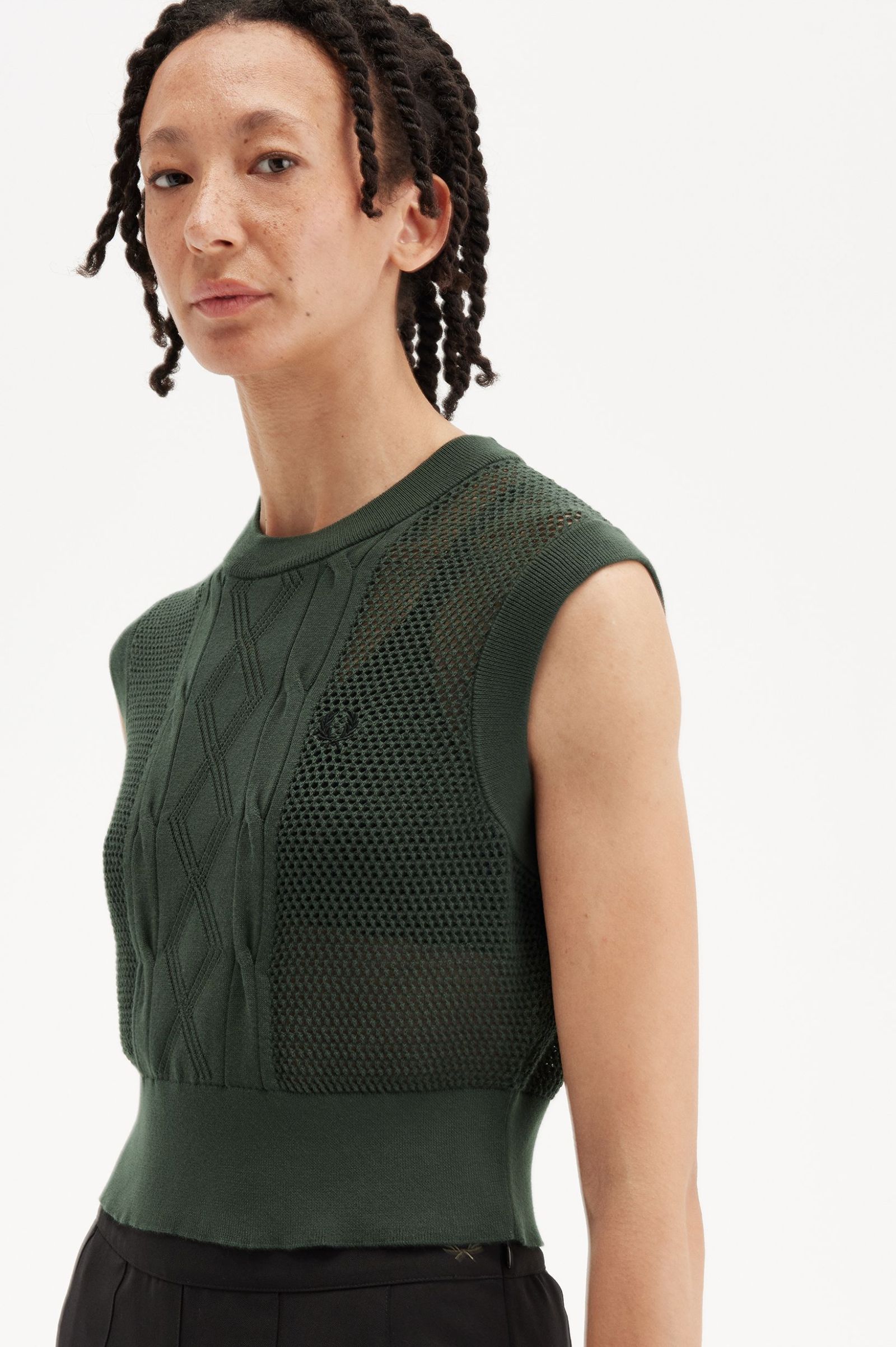 Fred Perry Textured Knitted Tank in Court Green