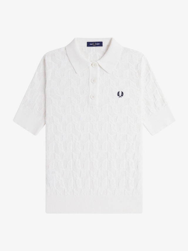 Fred Perry Textured Open-Knit Polo Shirt in White